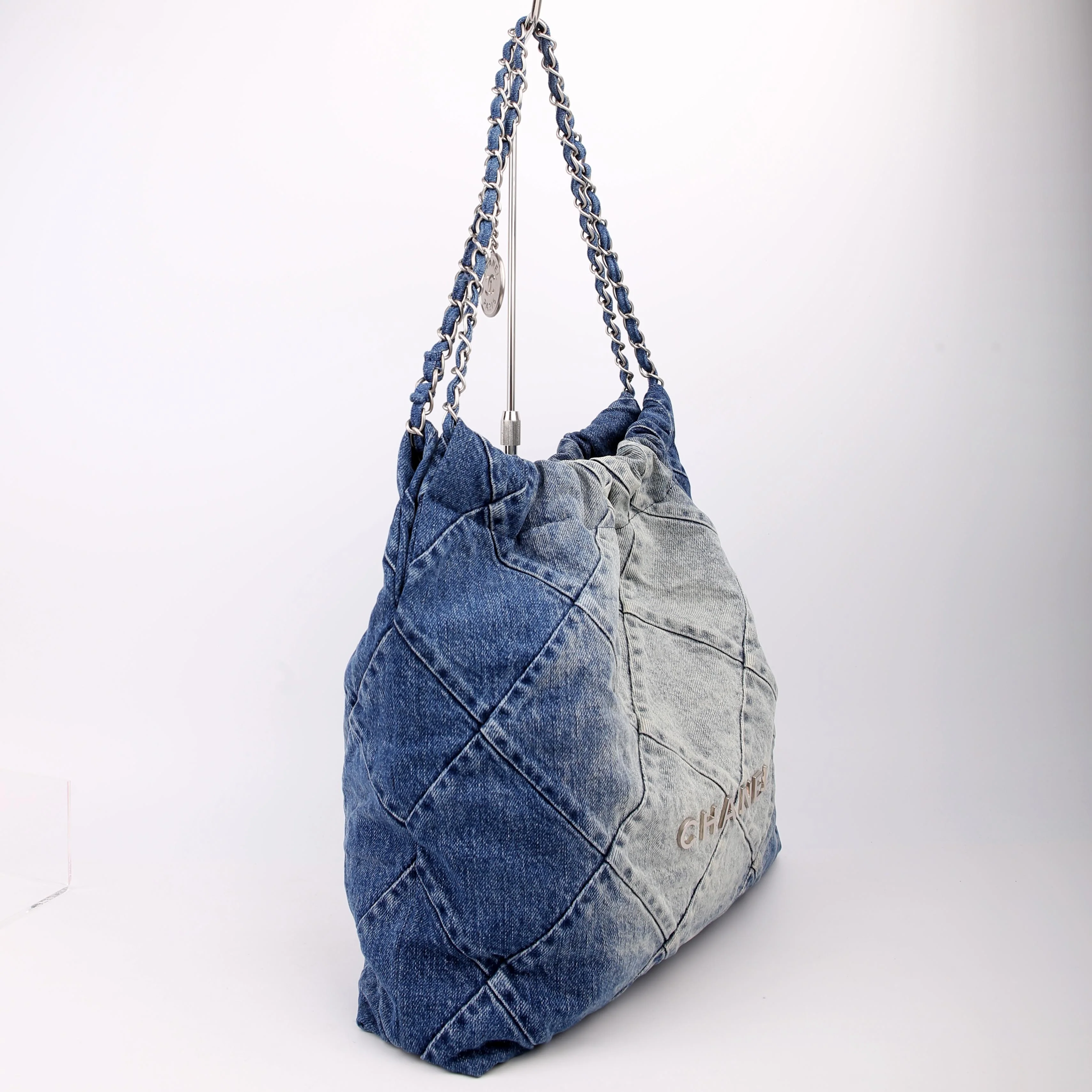 Chanel 22 Quilted Denim Hobo Blue - Image 2