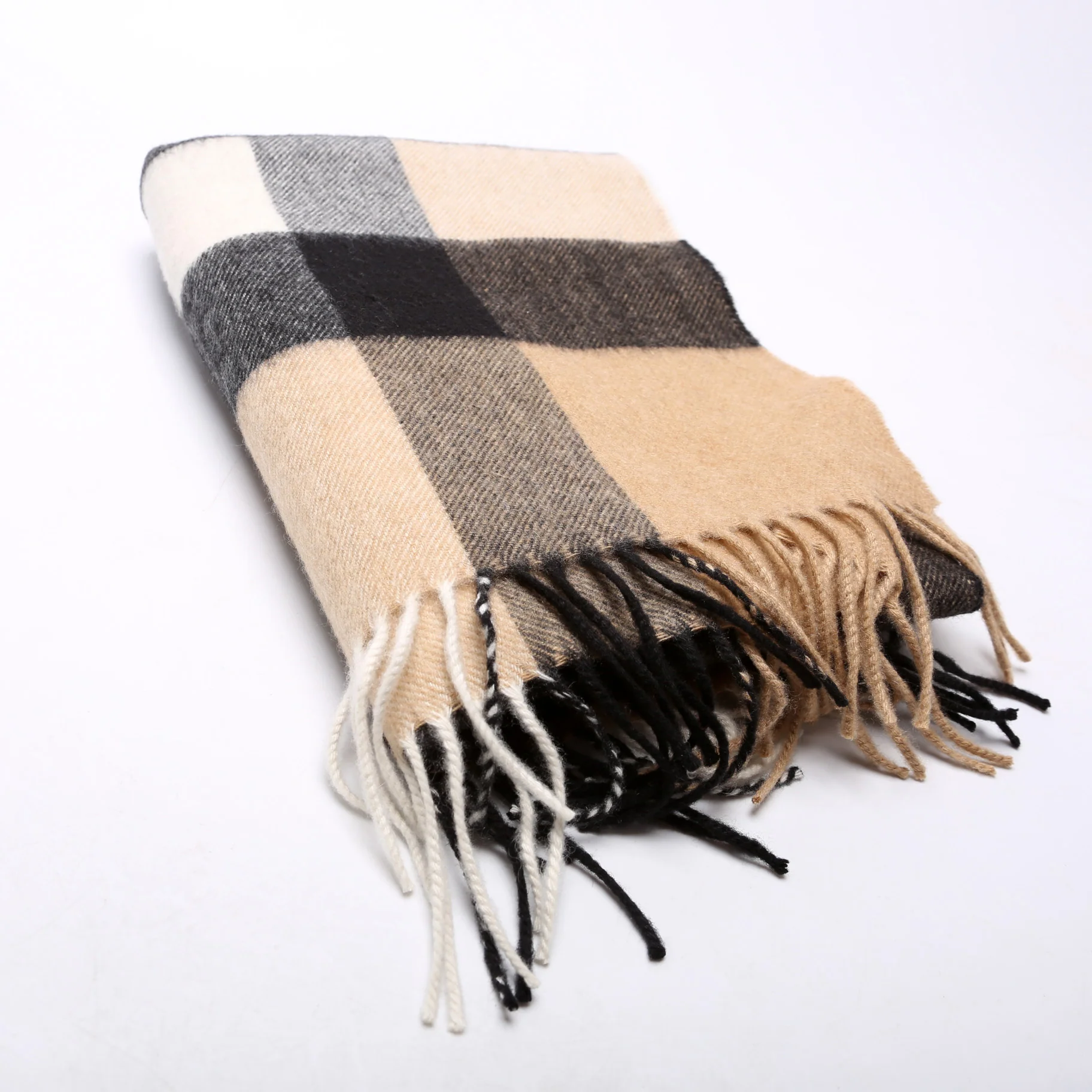 Check Cashmere Scarf Tan - Image 2