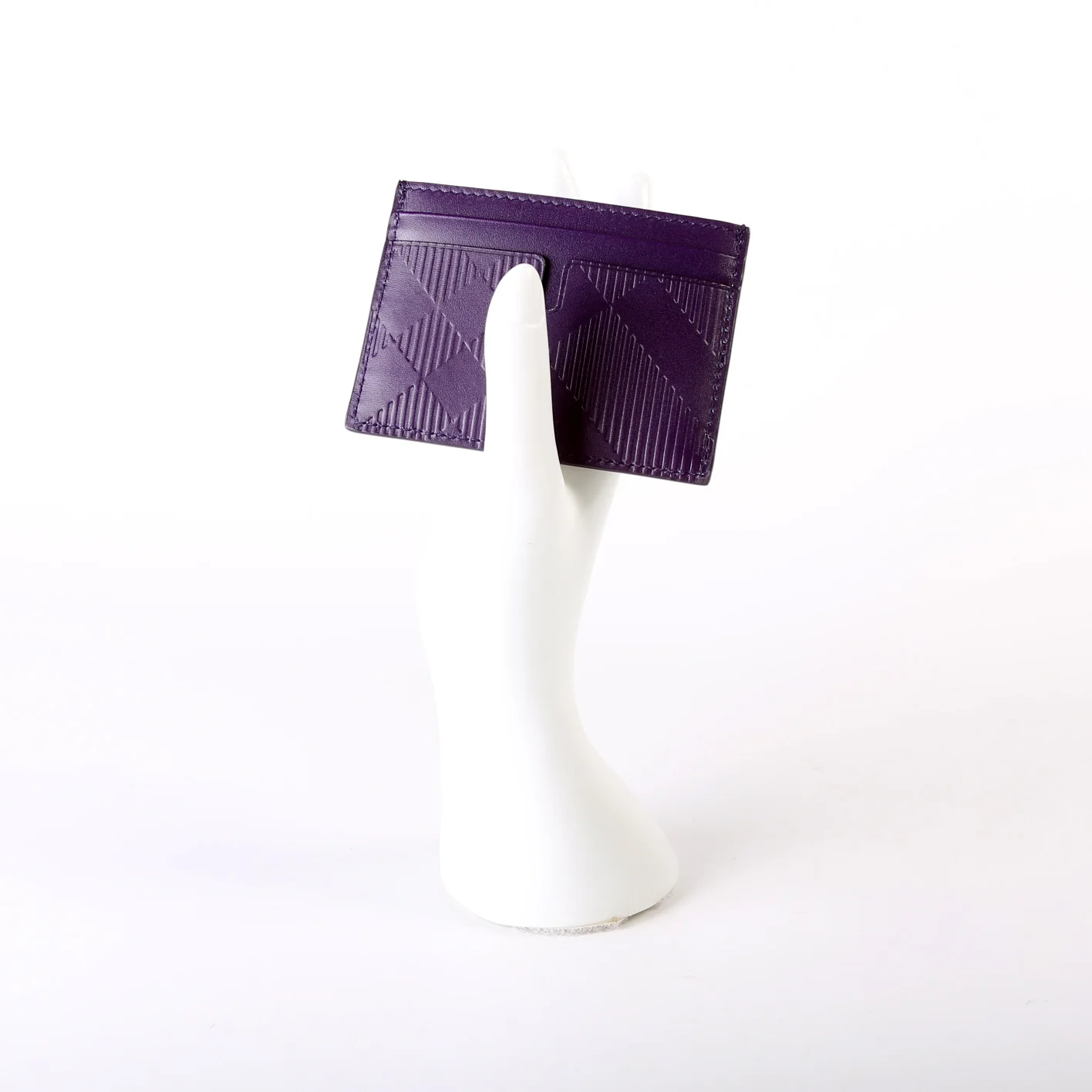 Check Embossed Leather Card Holder Purple - Image 11