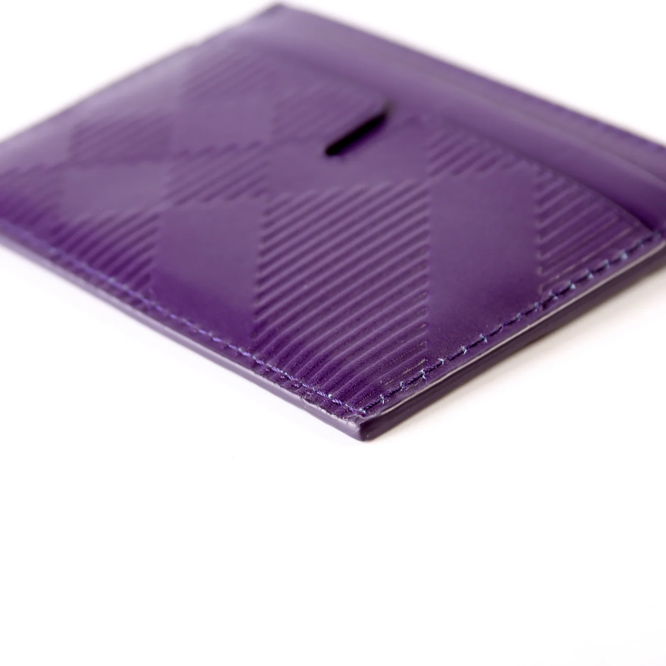Check Embossed Leather Card Holder Purple - Image 7