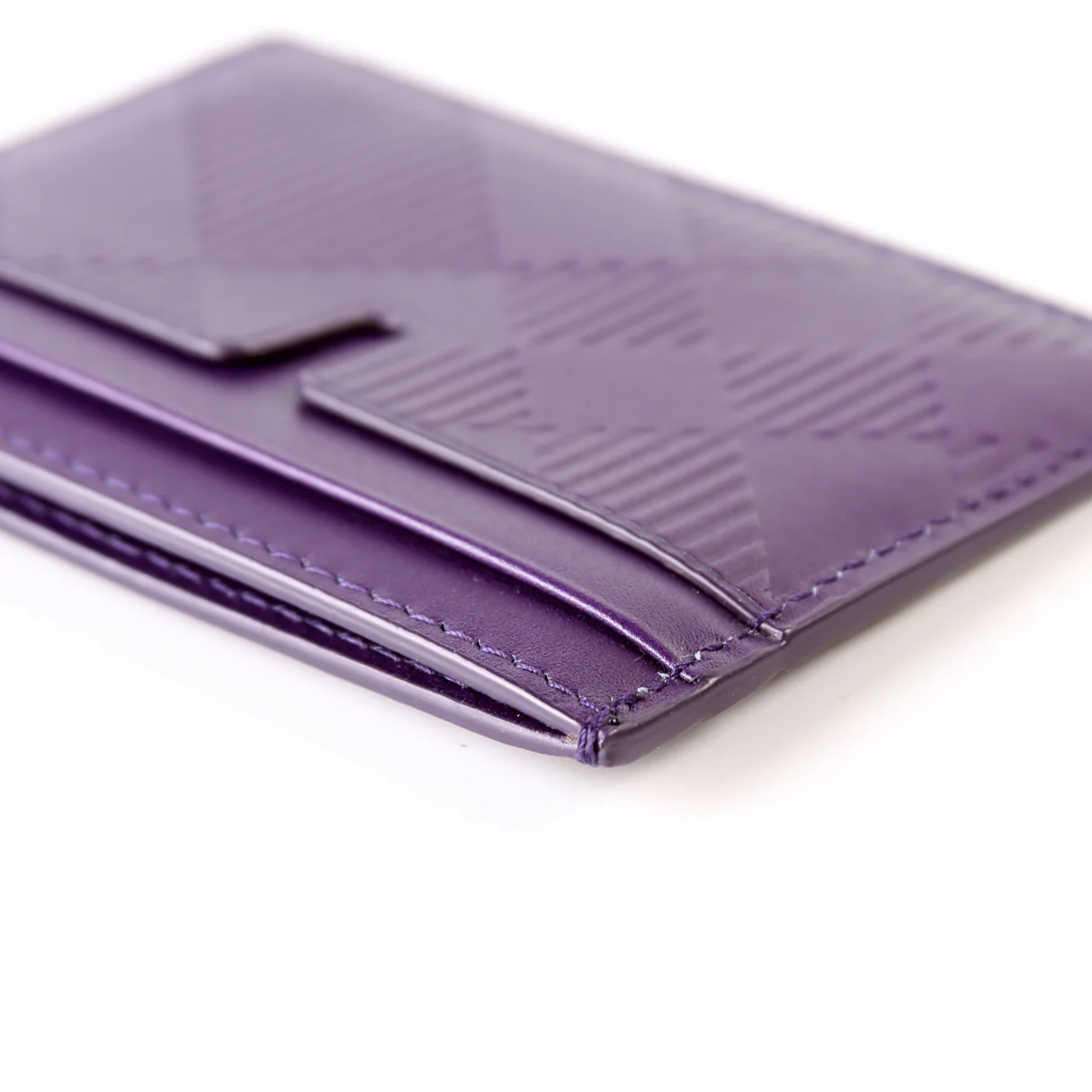 Check Embossed Leather Card Holder Purple - Image 9