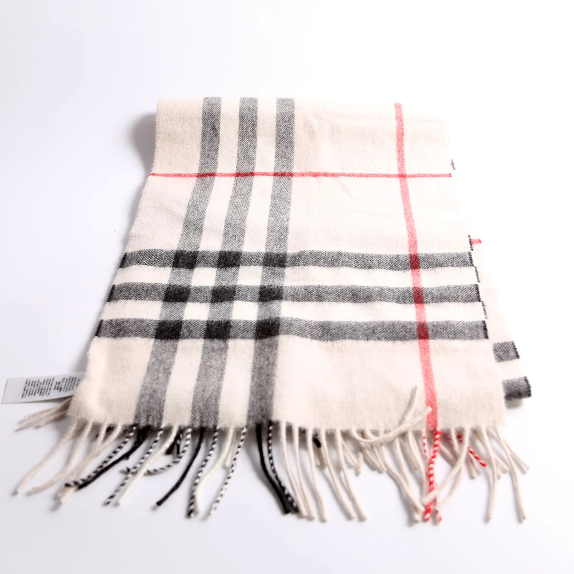 Check Fringe Cashmere Scarf Beige/Black - Image 5