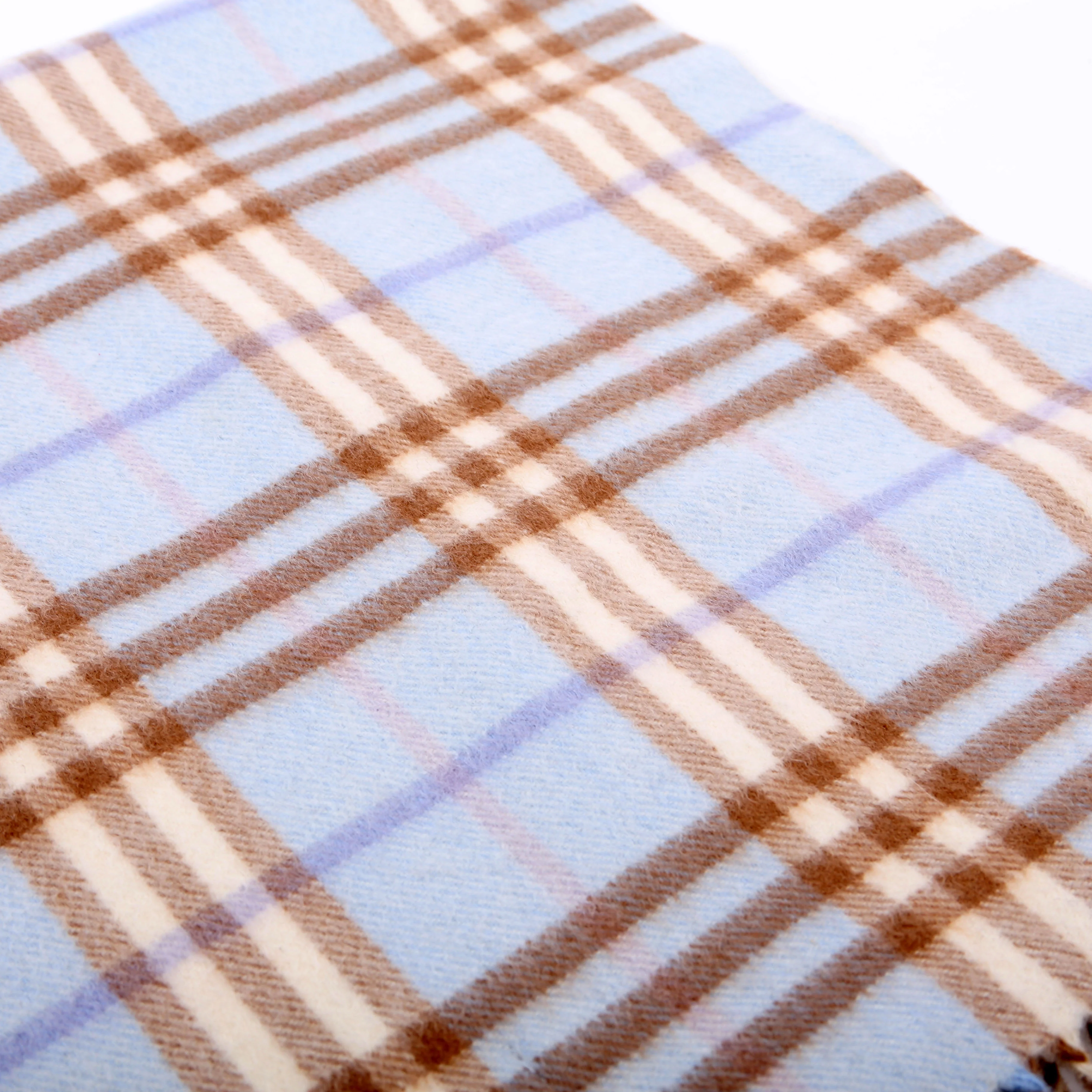 Check Fringe Cashmere Scarf Blue/Tan - Image 2