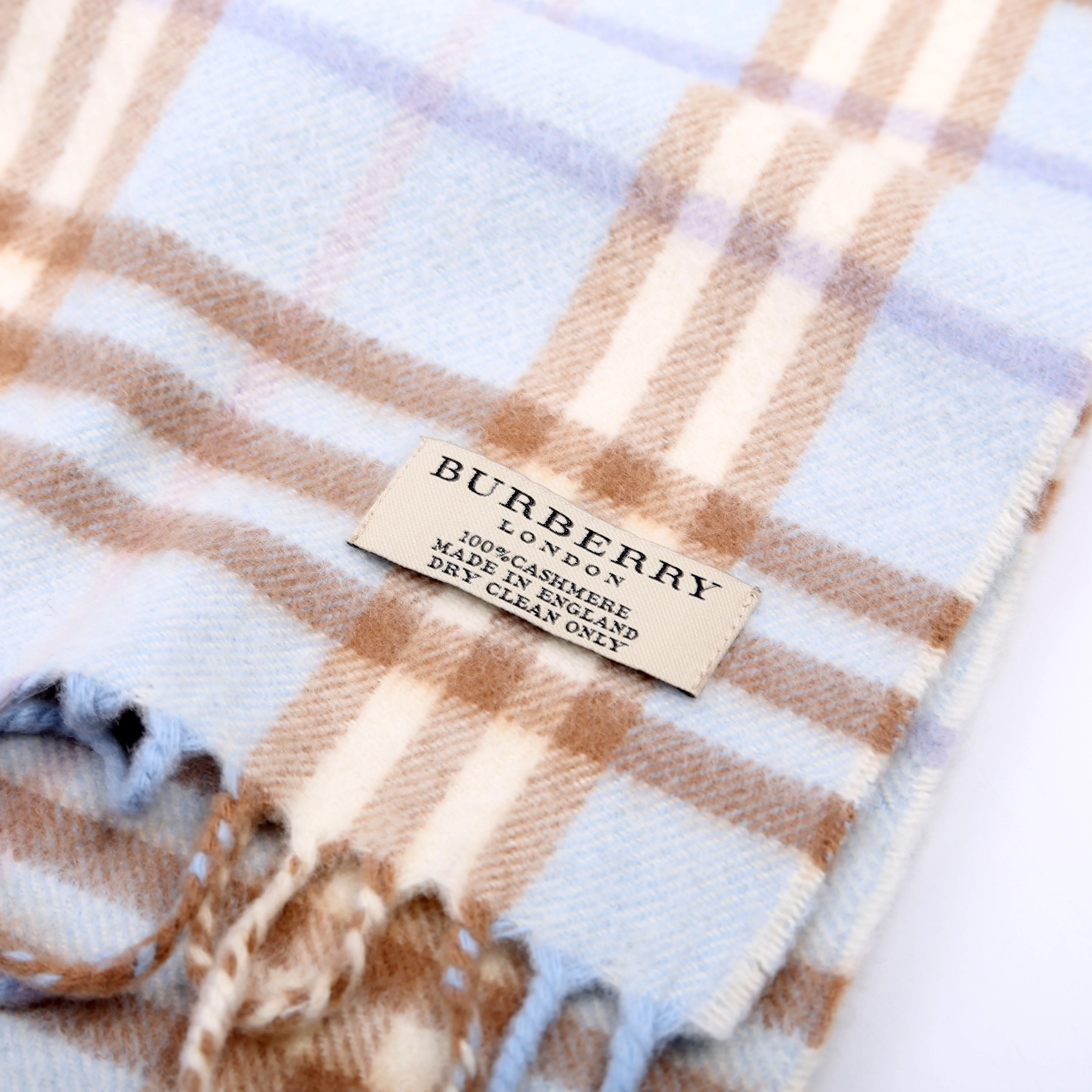 Check Fringe Cashmere Scarf Blue/Tan - Image 5