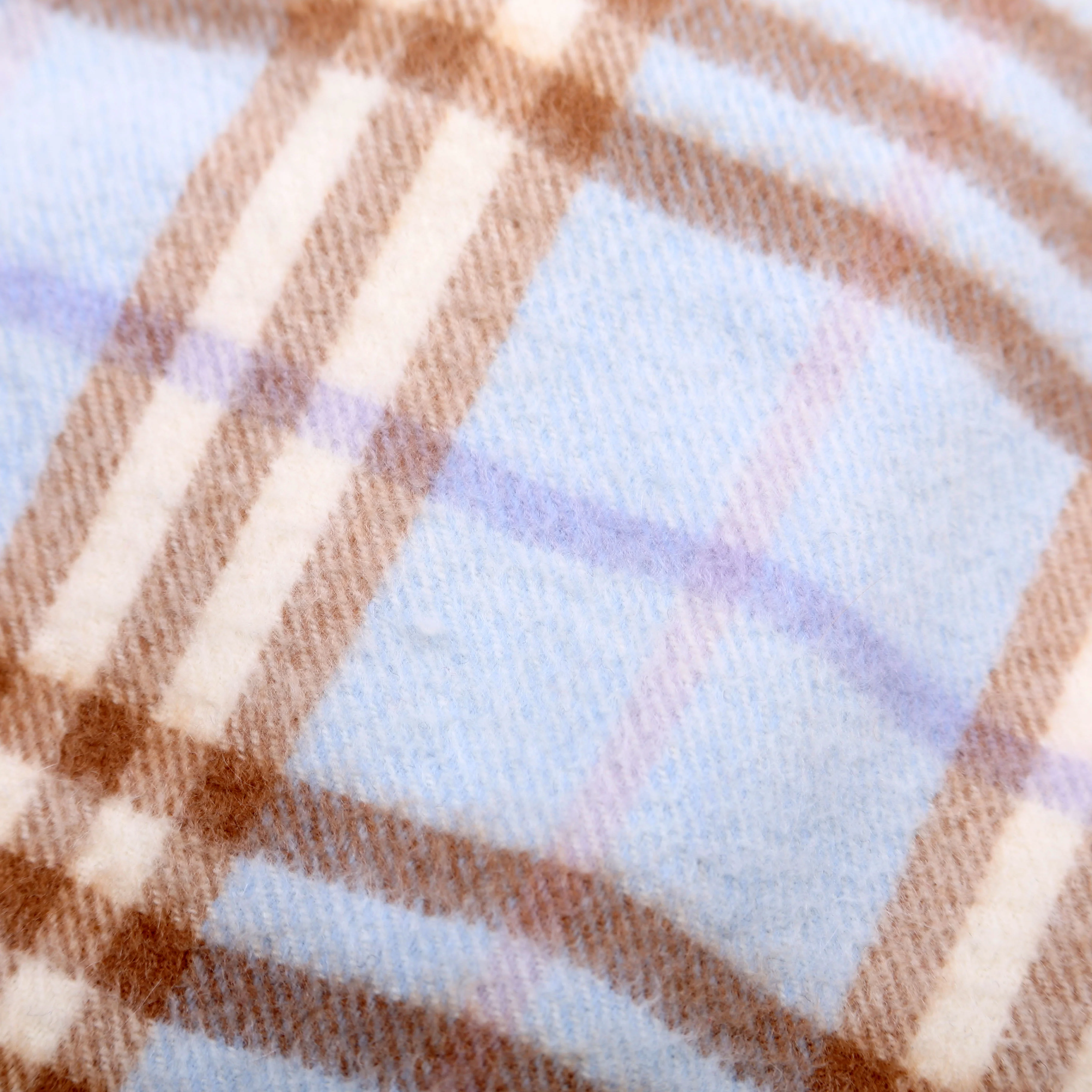 Check Fringe Cashmere Scarf Blue/Tan - Image 7