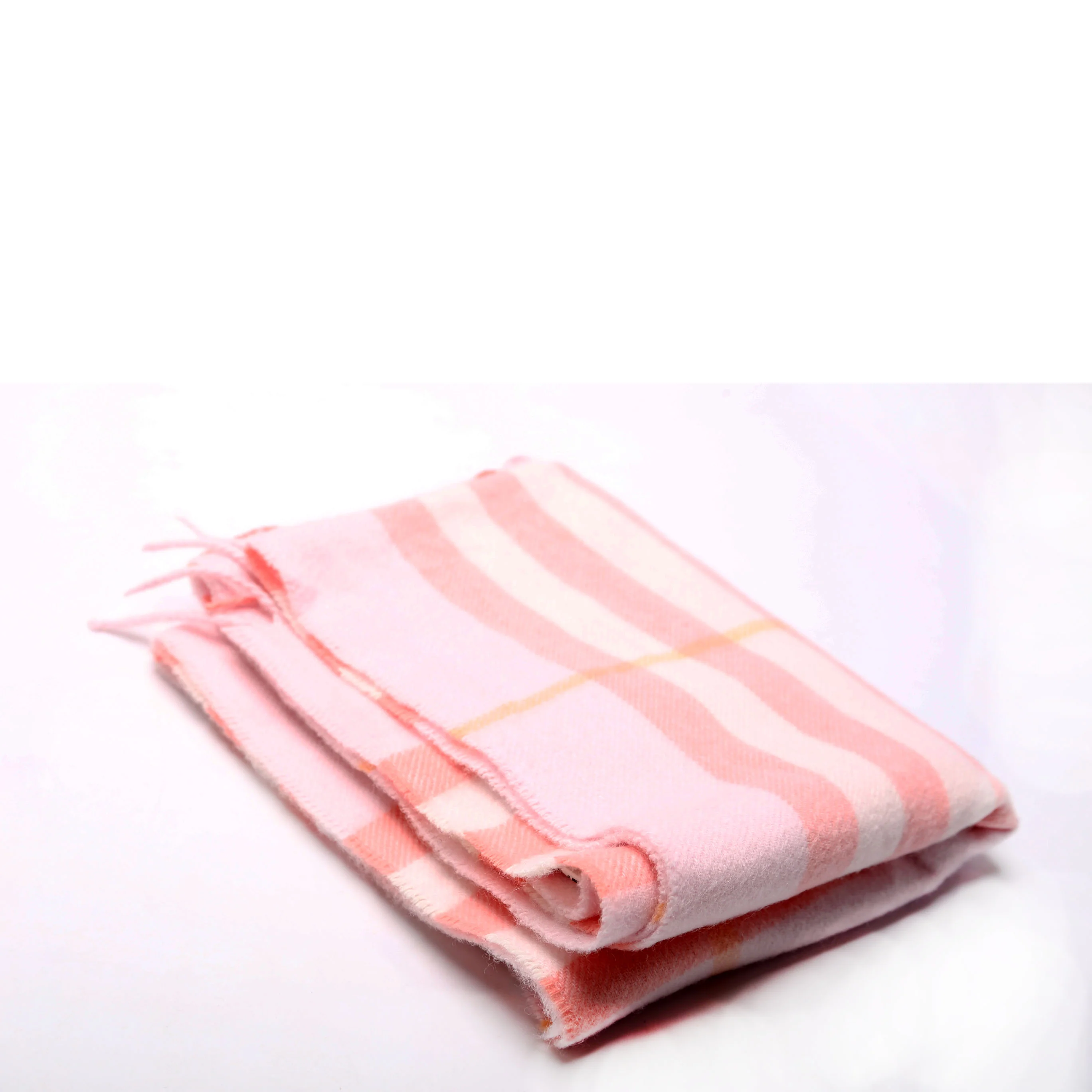Check Fringe Cashmere Scarf Pink - Image 2