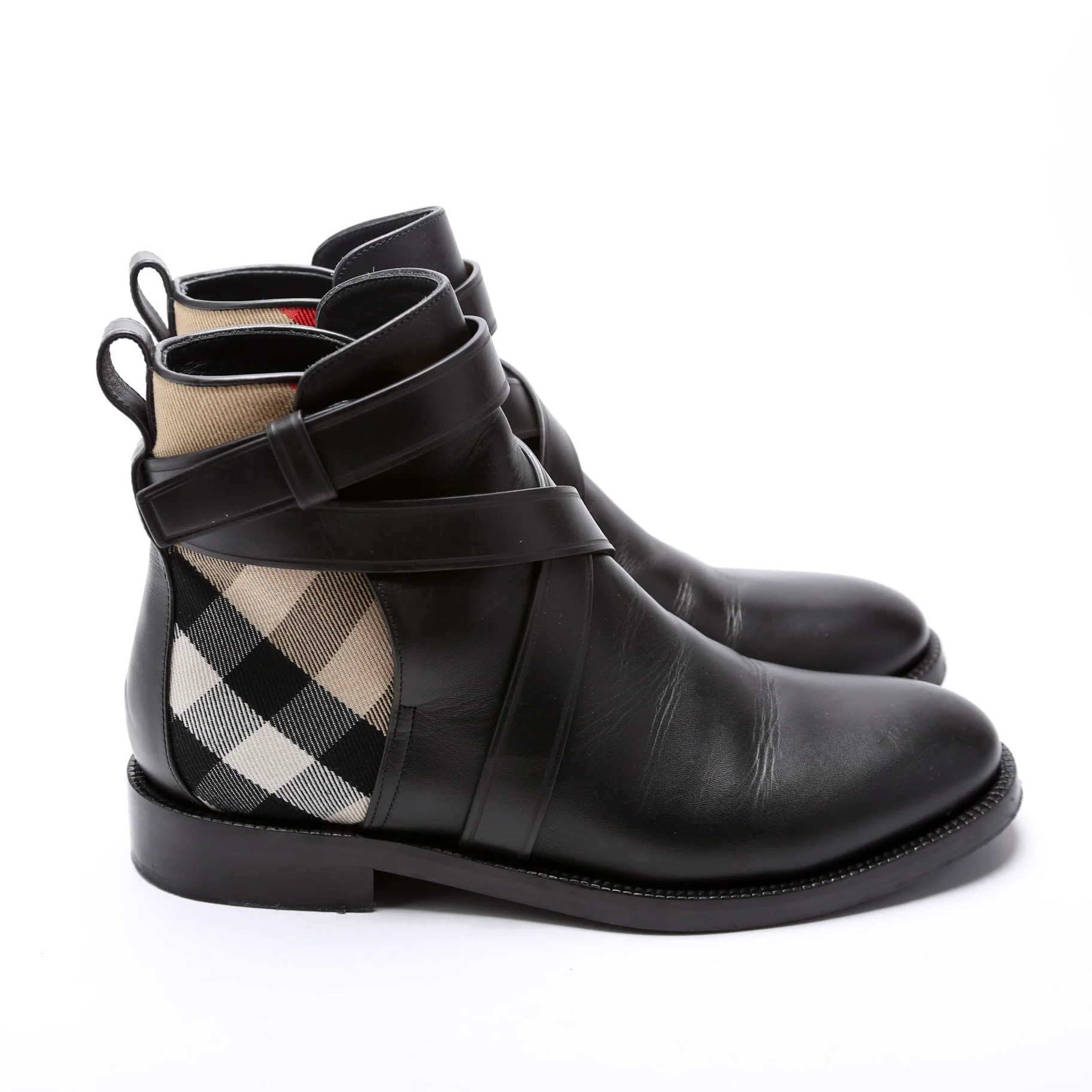 Check Leather Ankle Boots Size 38 - Image 3