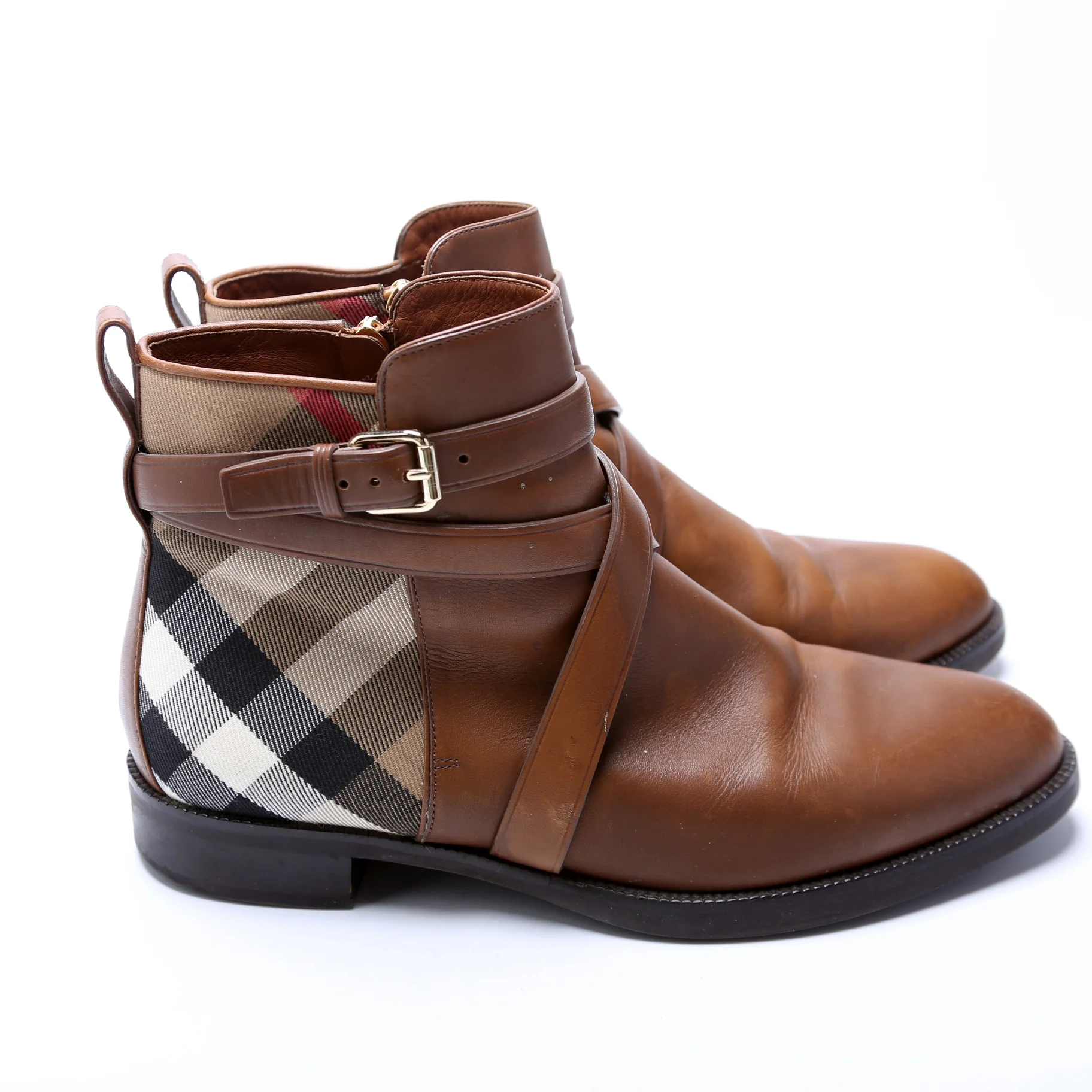Check Leather Ankle Boots Size 39 - Image 3