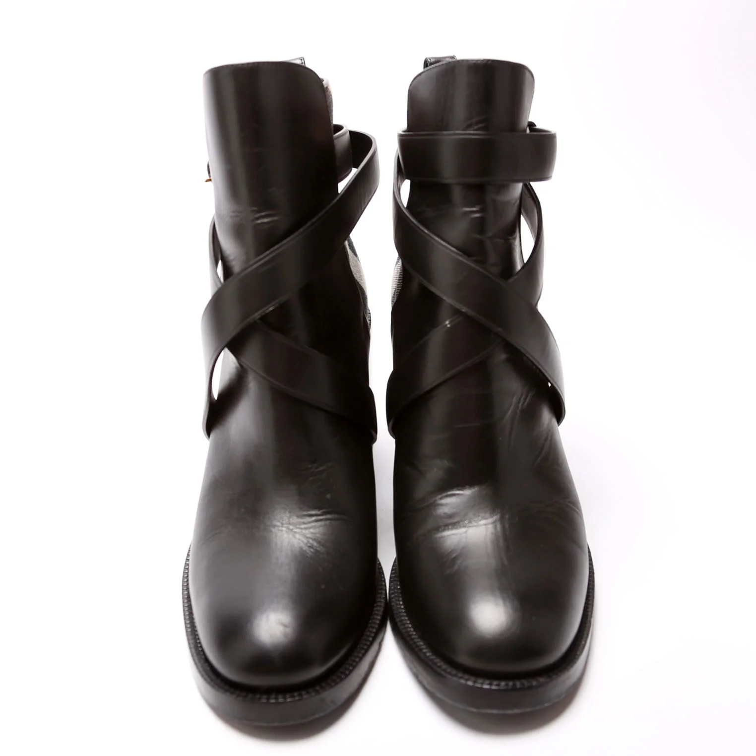 Check Leather Ankle Boots Size 40 - Image 2