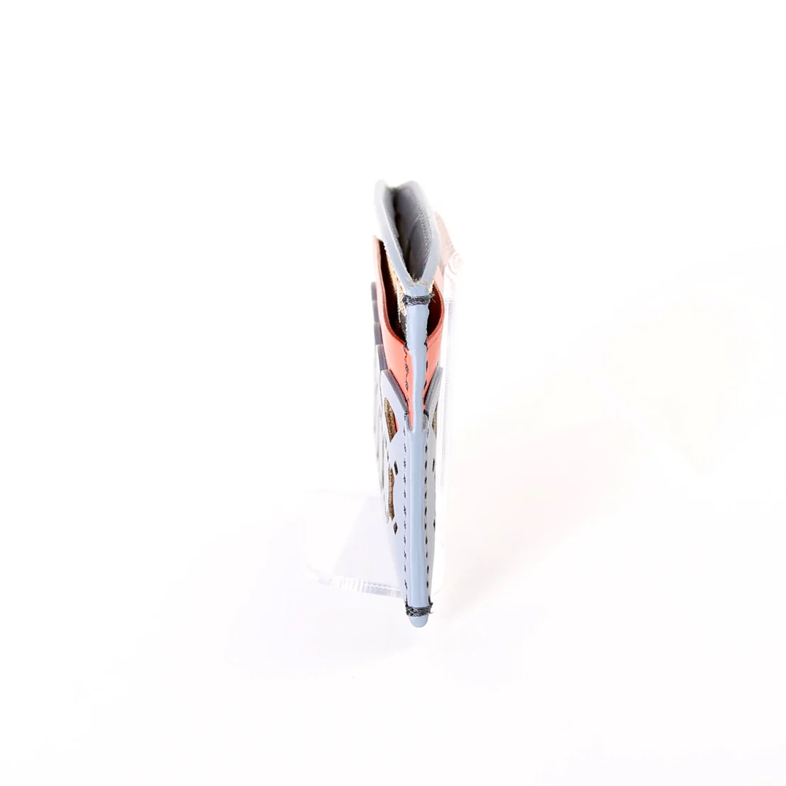 Check/Leather Cut Out Card Holder - Image 3