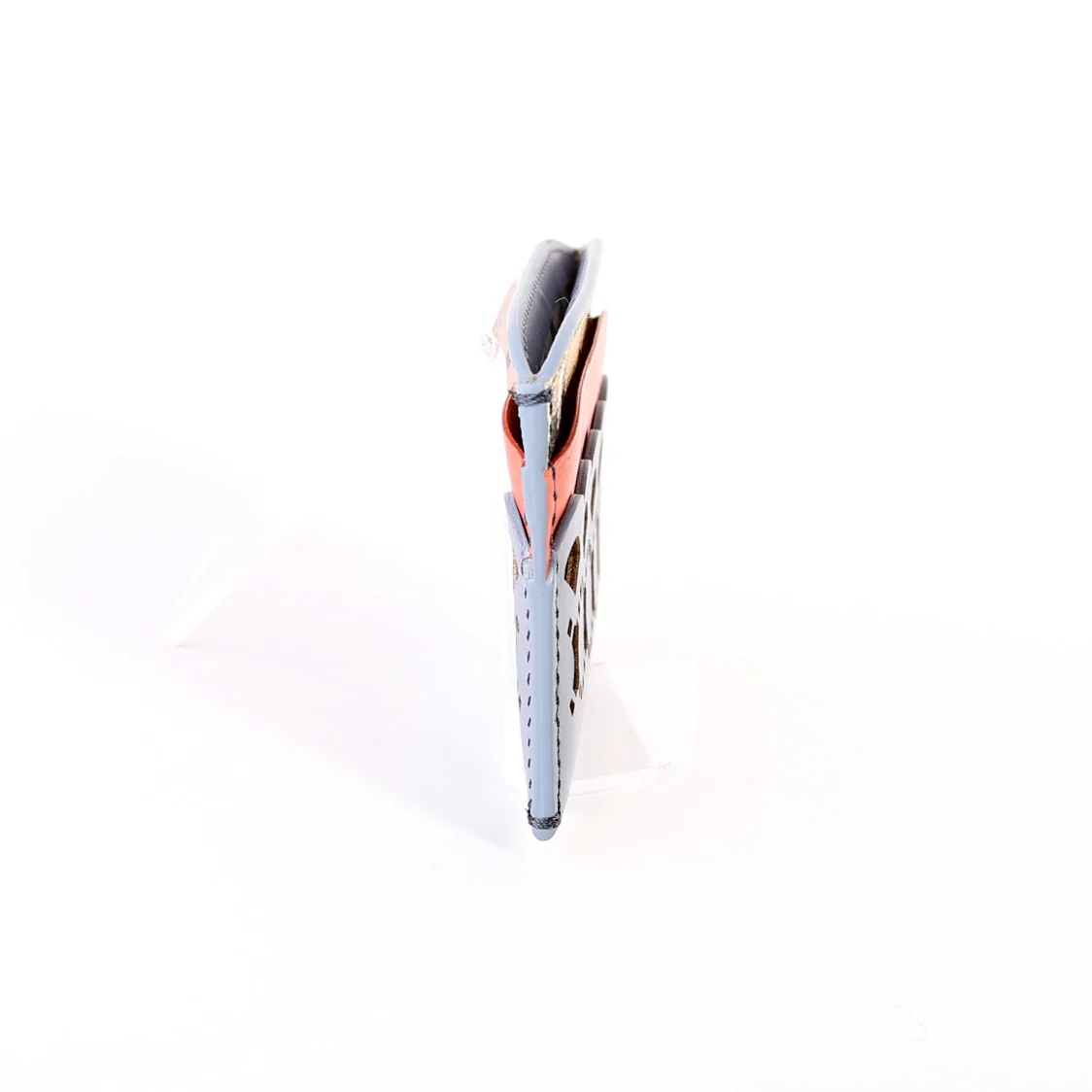 Check/Leather Cut Out Card Holder - Image 4
