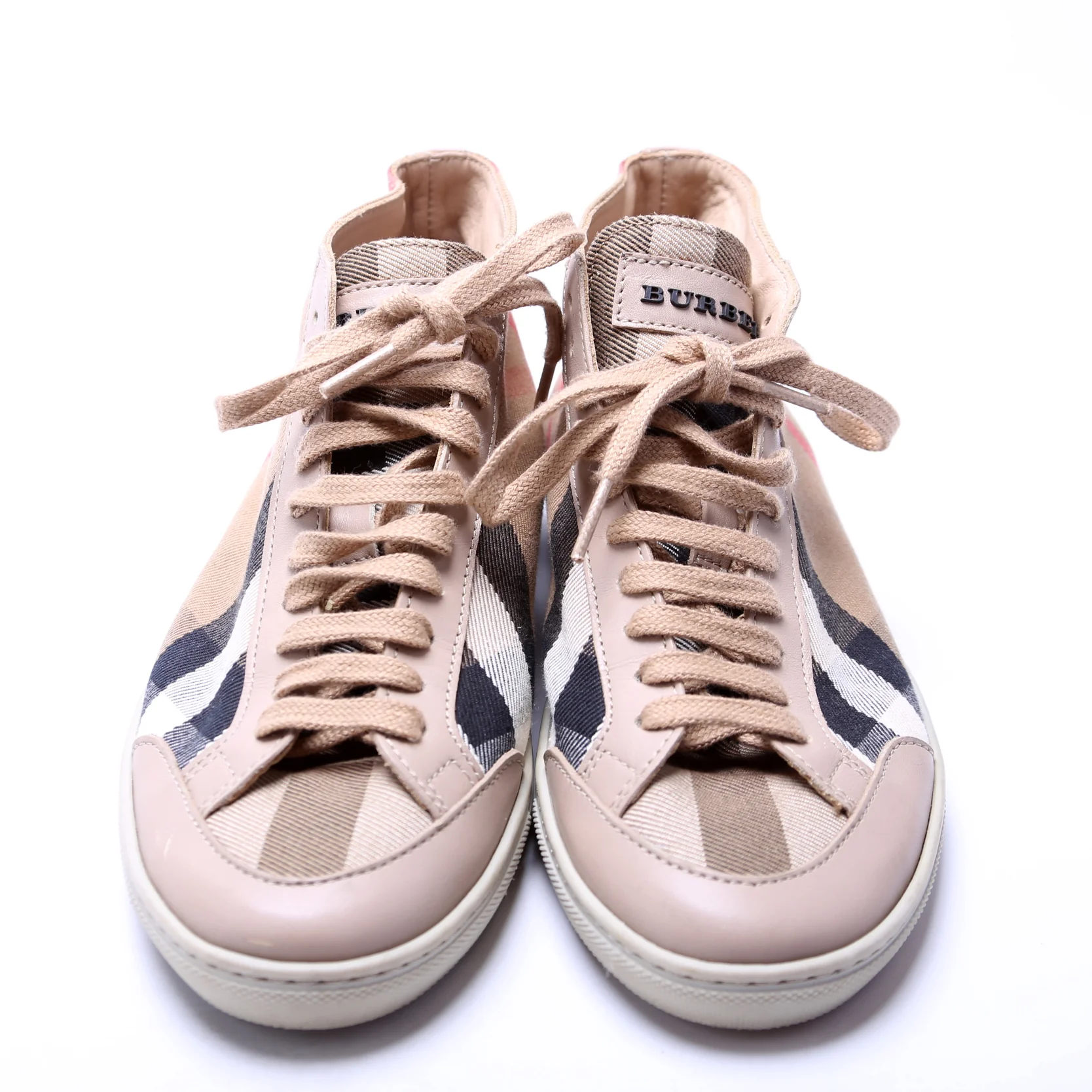 Check/Leather Mid Top Sneakers Size 37 - Image 2