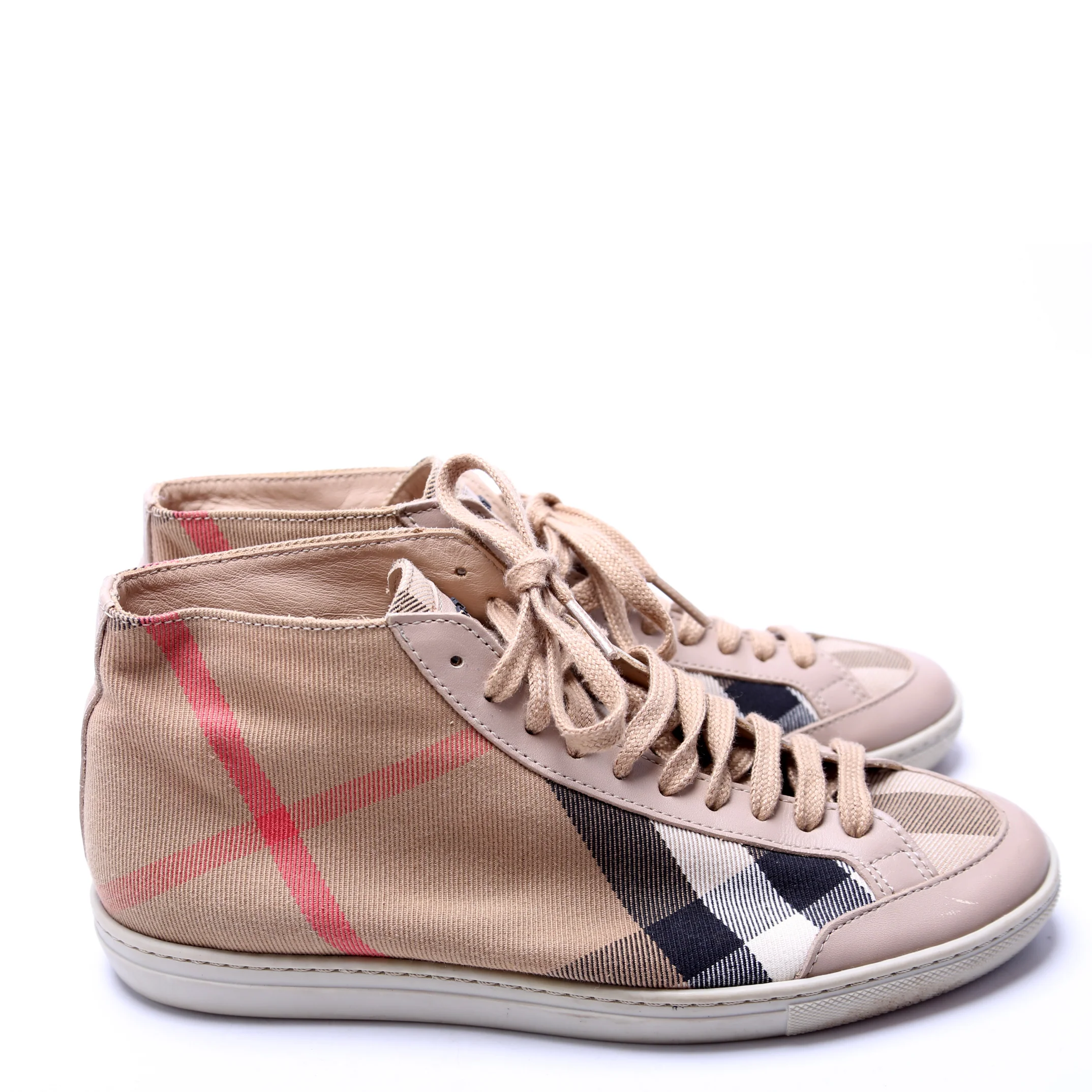Check/Leather Mid Top Sneakers Size 37 - Image 3