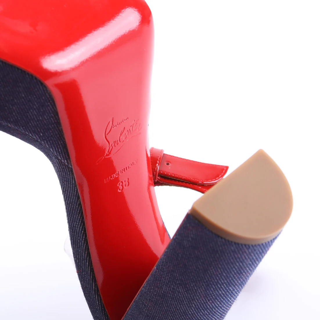 Cherry Sandal 140MM Denim/Patent Sandals Size 38 Red/White/Blue - Image 7