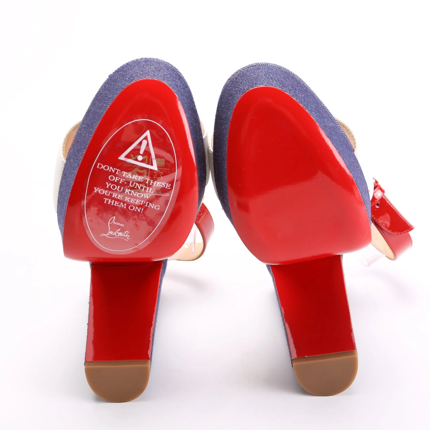 Cherry Sandal 140MM Denim/Patent Sandals Size 38 Red/White/Blue - Image 8