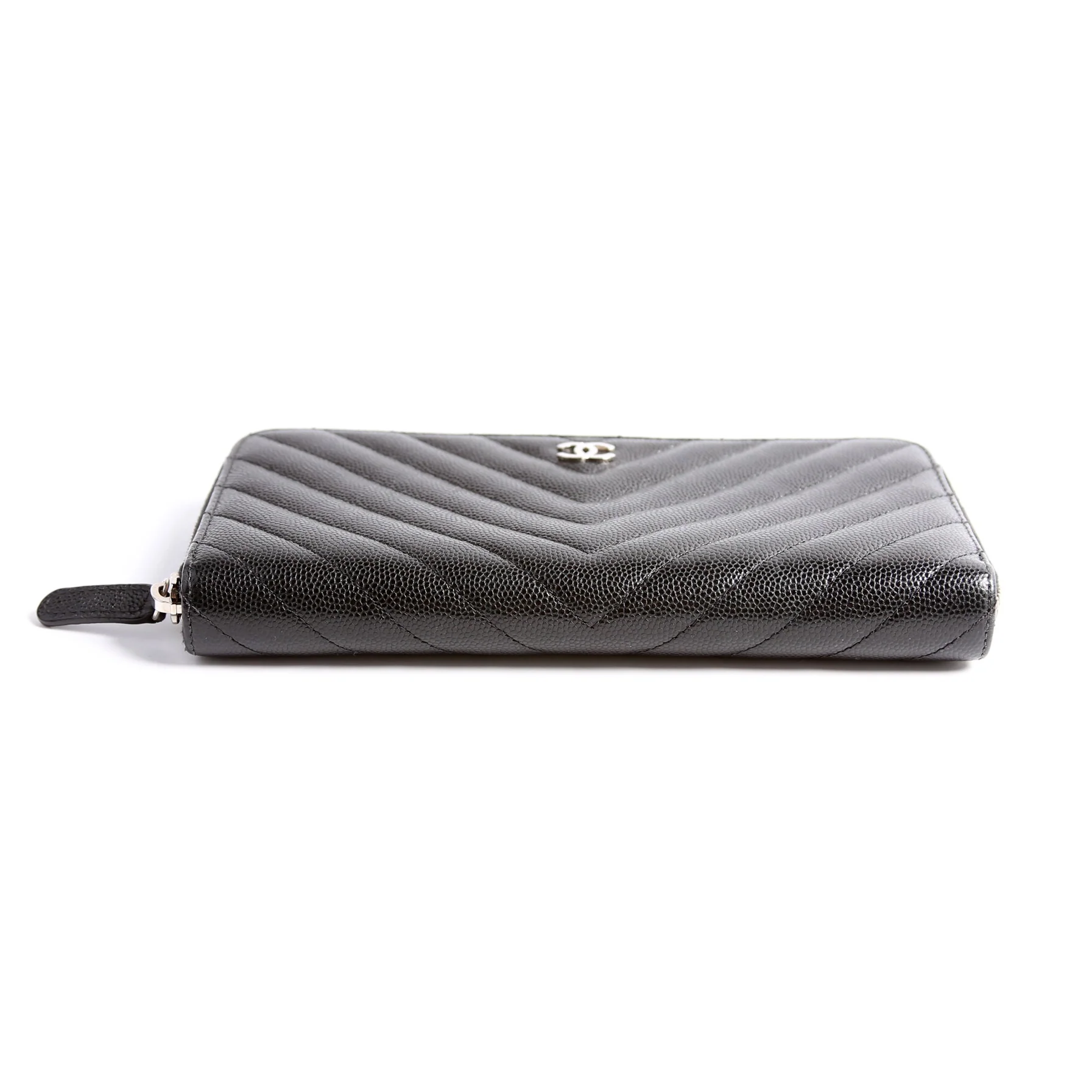 Chevron Caviar Large Gusset Zip Around Wallet 24M Black - Image 5