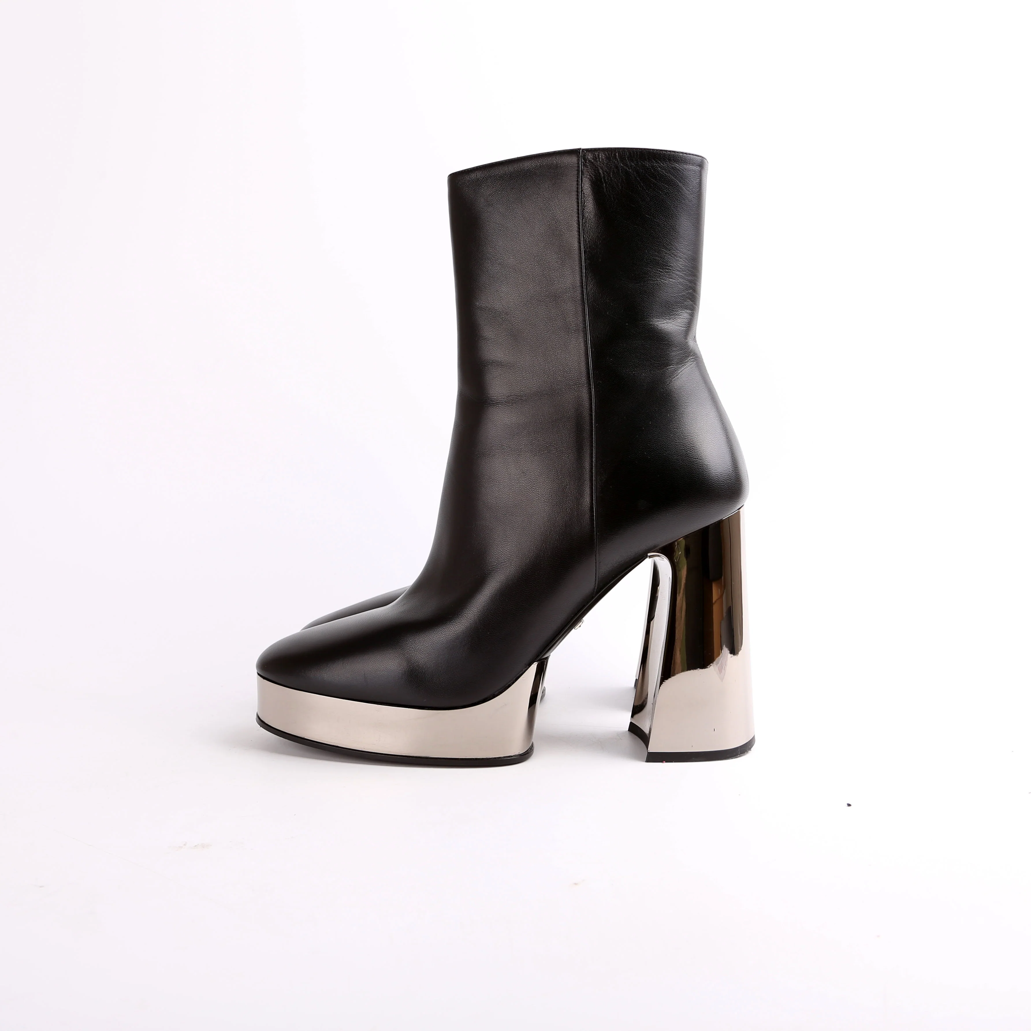 Chrome Platform Calfskin Leather Ankle Boots Size 41