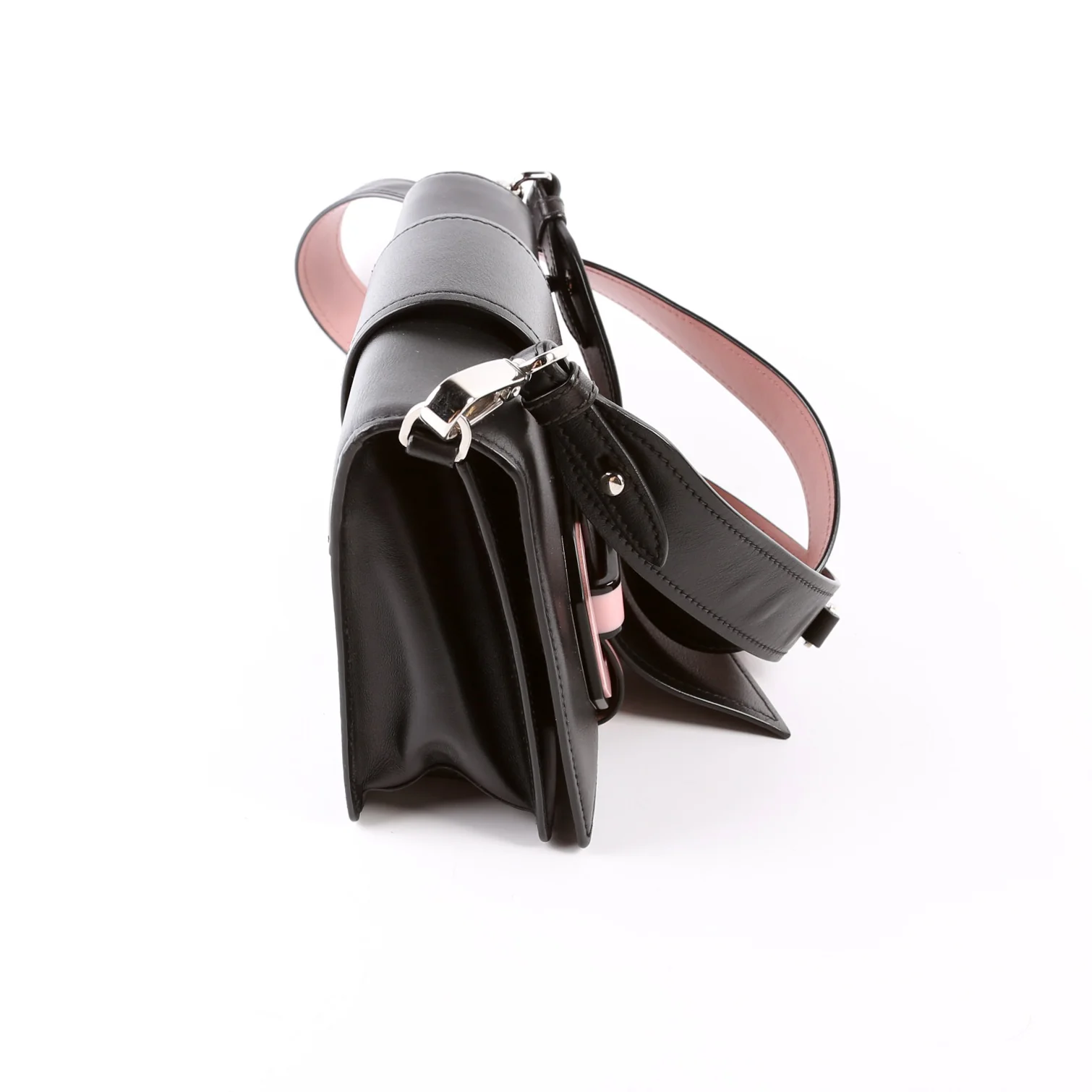 City Calf Plex Ribbon Shoulder Bag Black/Pink - Image 3