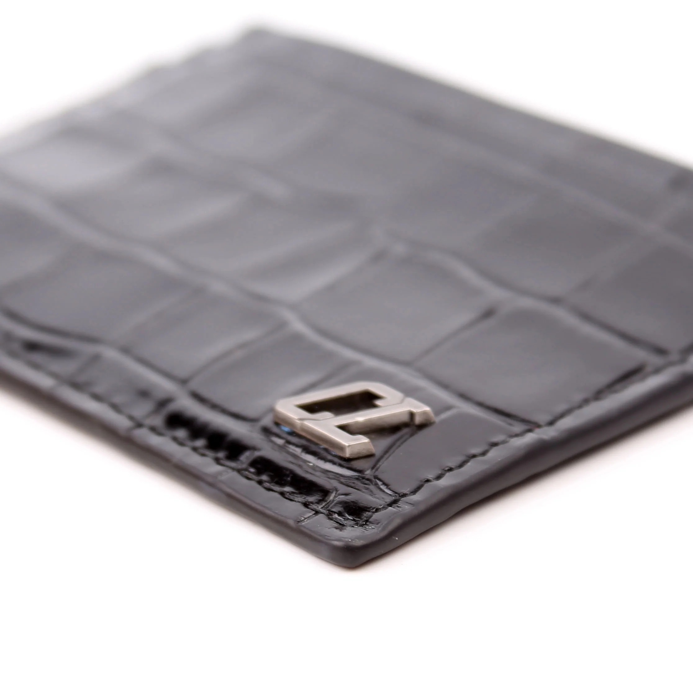 CL Crocodile Embossed Card Holder Black - Image 6