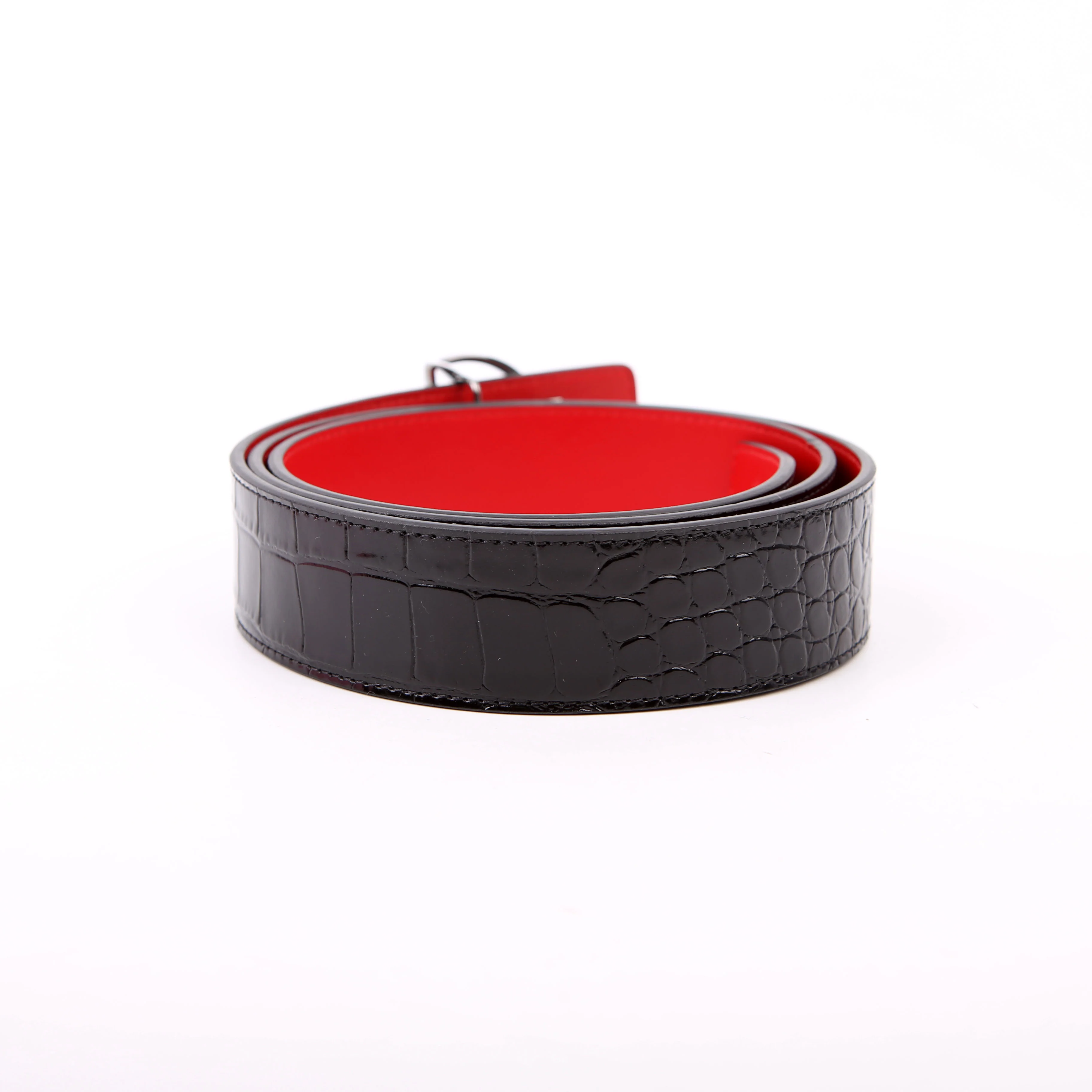 CL Logo Crocodile Embossed Belt Size 110/44 Black/Red - Image 3