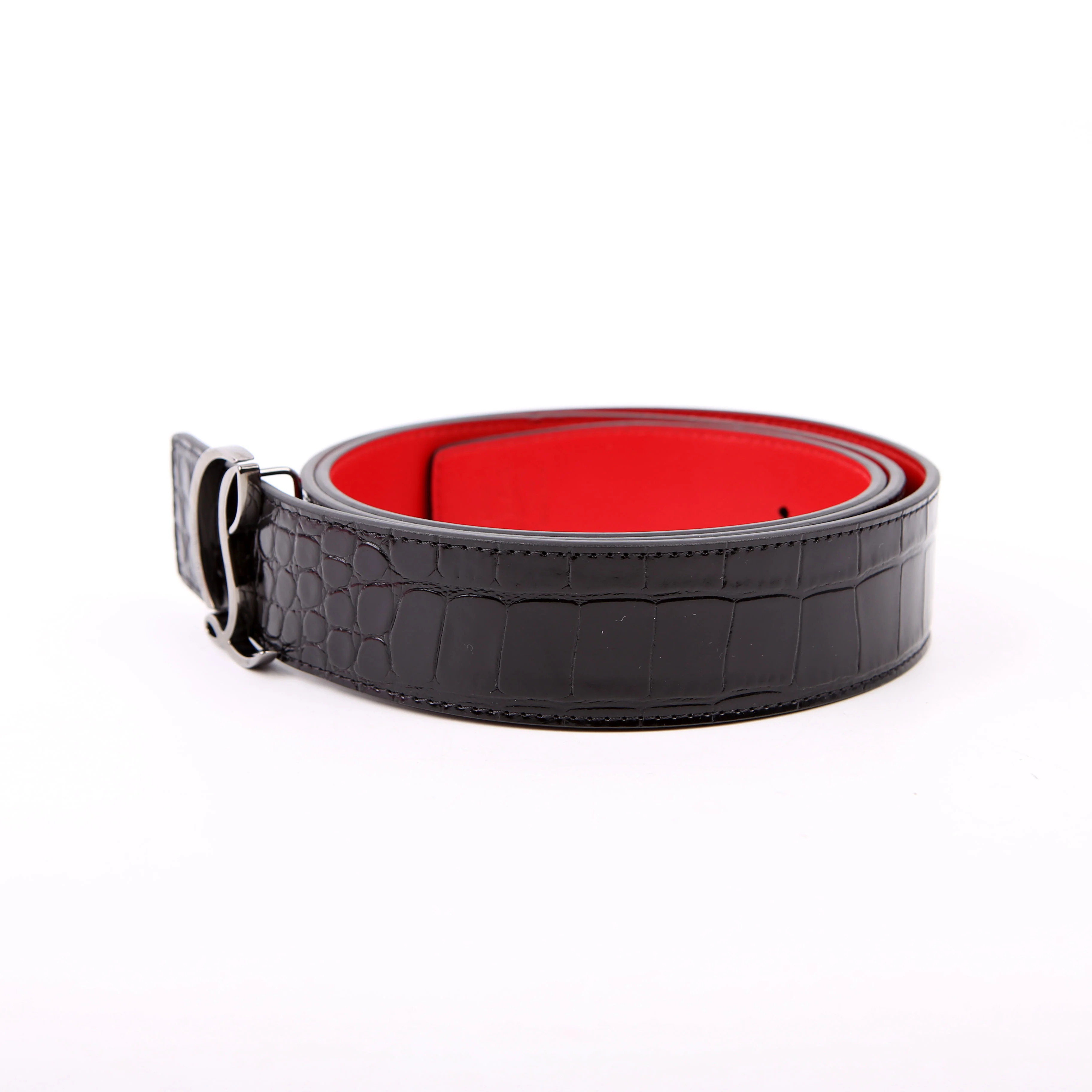 CL Logo Crocodile Embossed Belt Size 110/44 Black/Red - Image 4