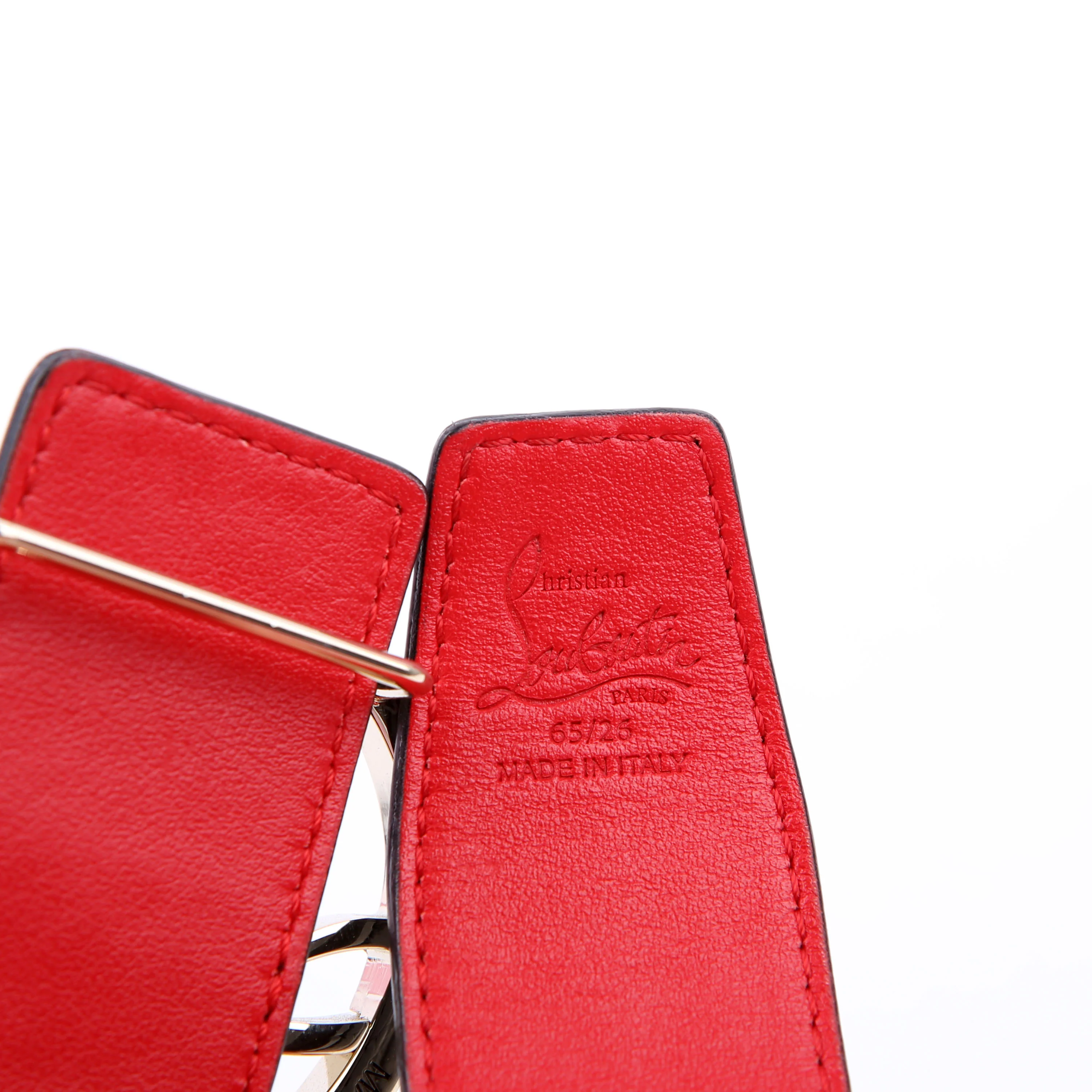 CL Logo Reversible Crocodile Embossed/Leather Belt Size 65/26 Black/Red - Image 5