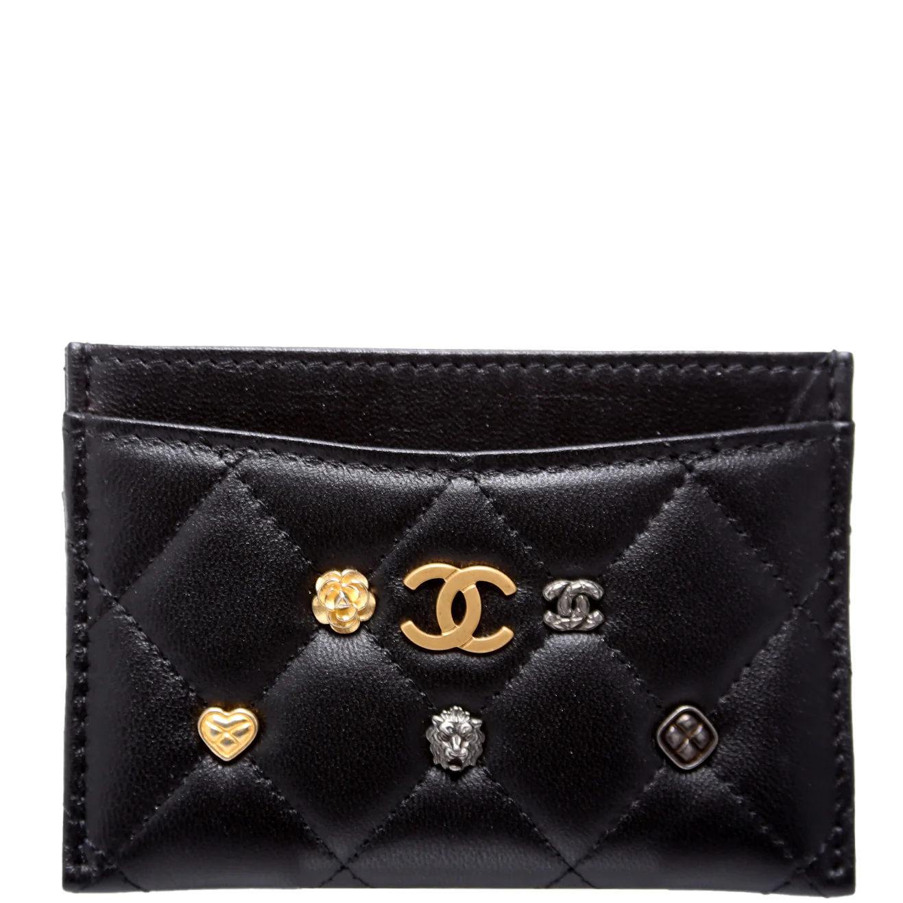 Classic Card Holder Lucky Charms Quilted Lambskin Black