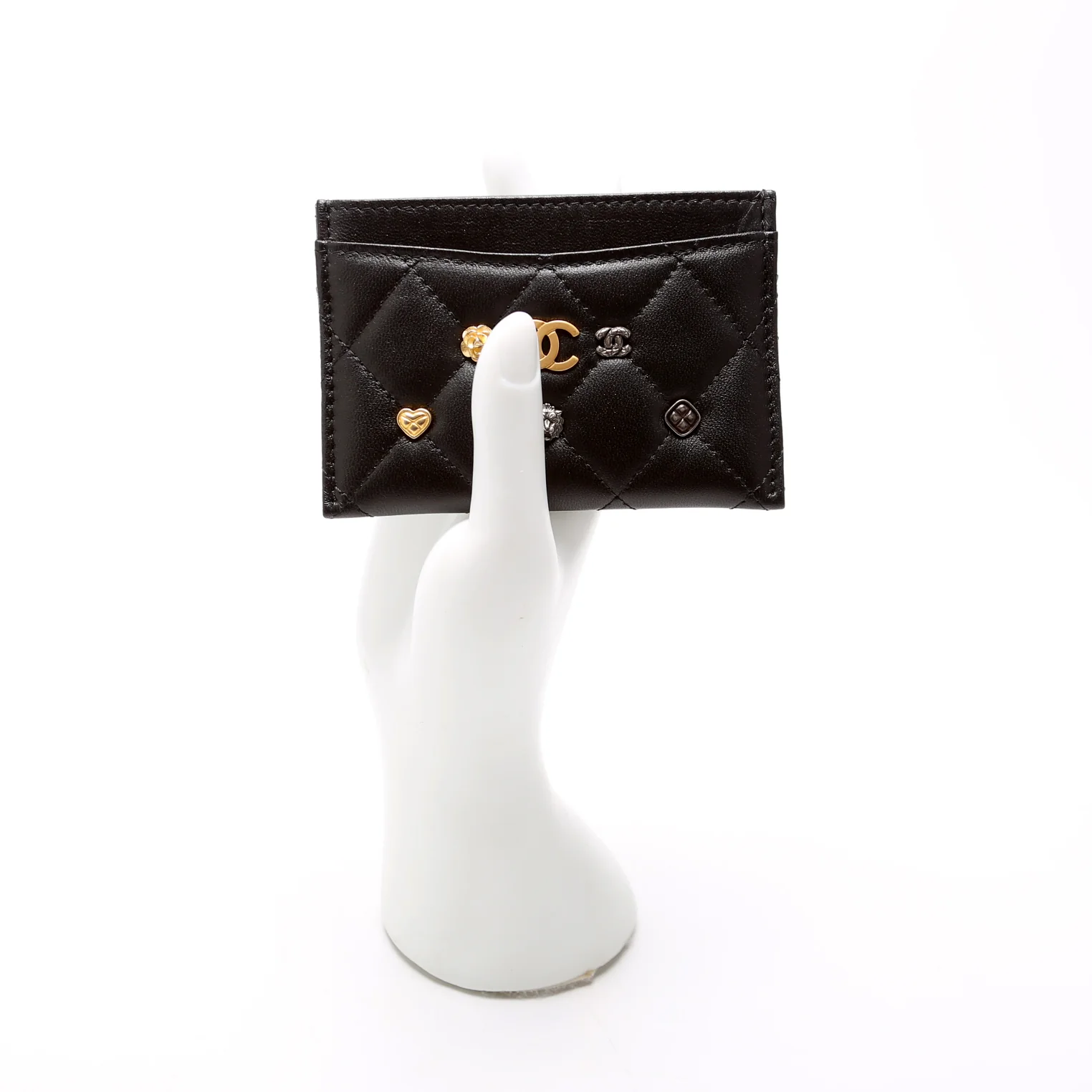 Classic Card Holder Lucky Charms Quilted Lambskin Black - Image 8