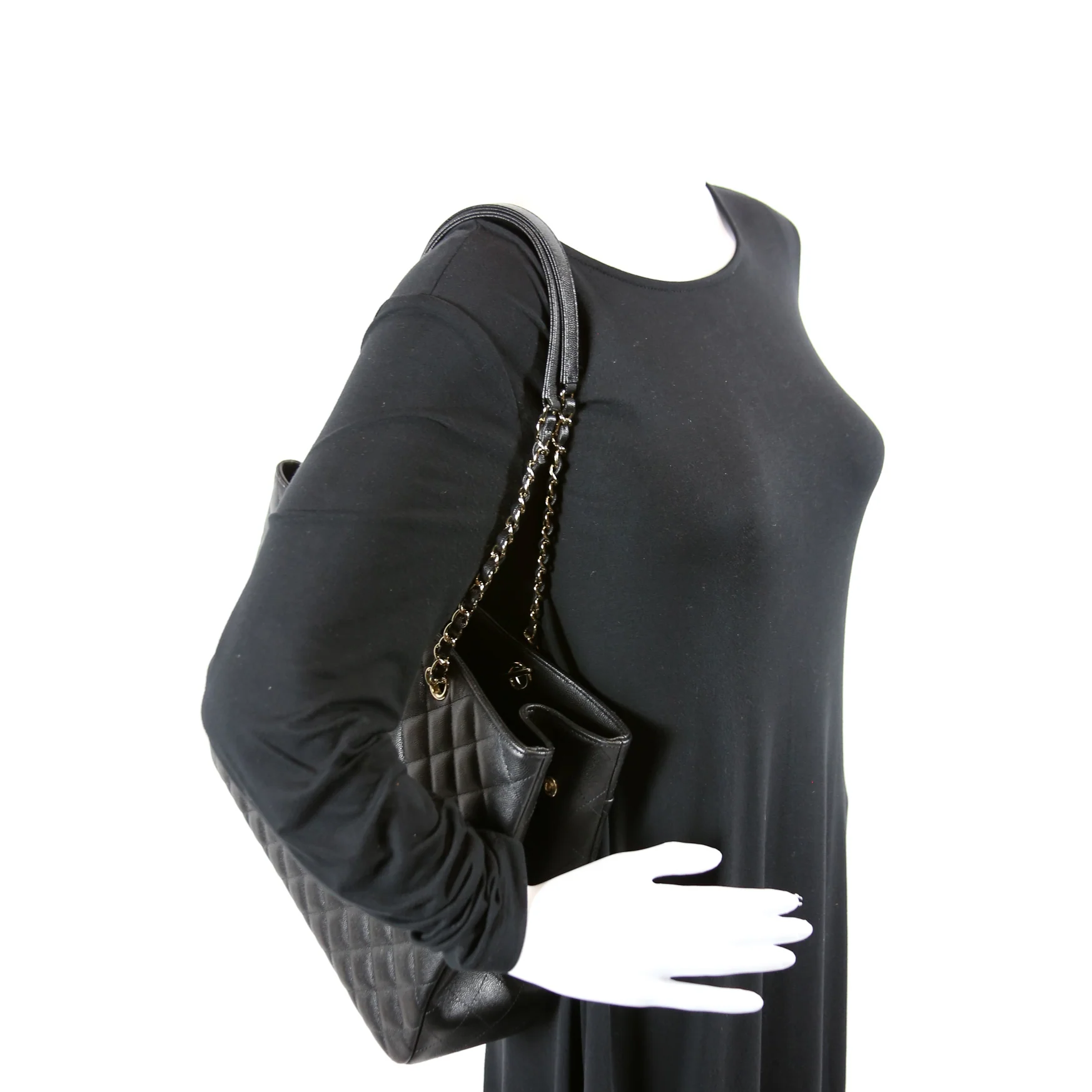 Classic CC Shopping Tote Caviar - Image 11