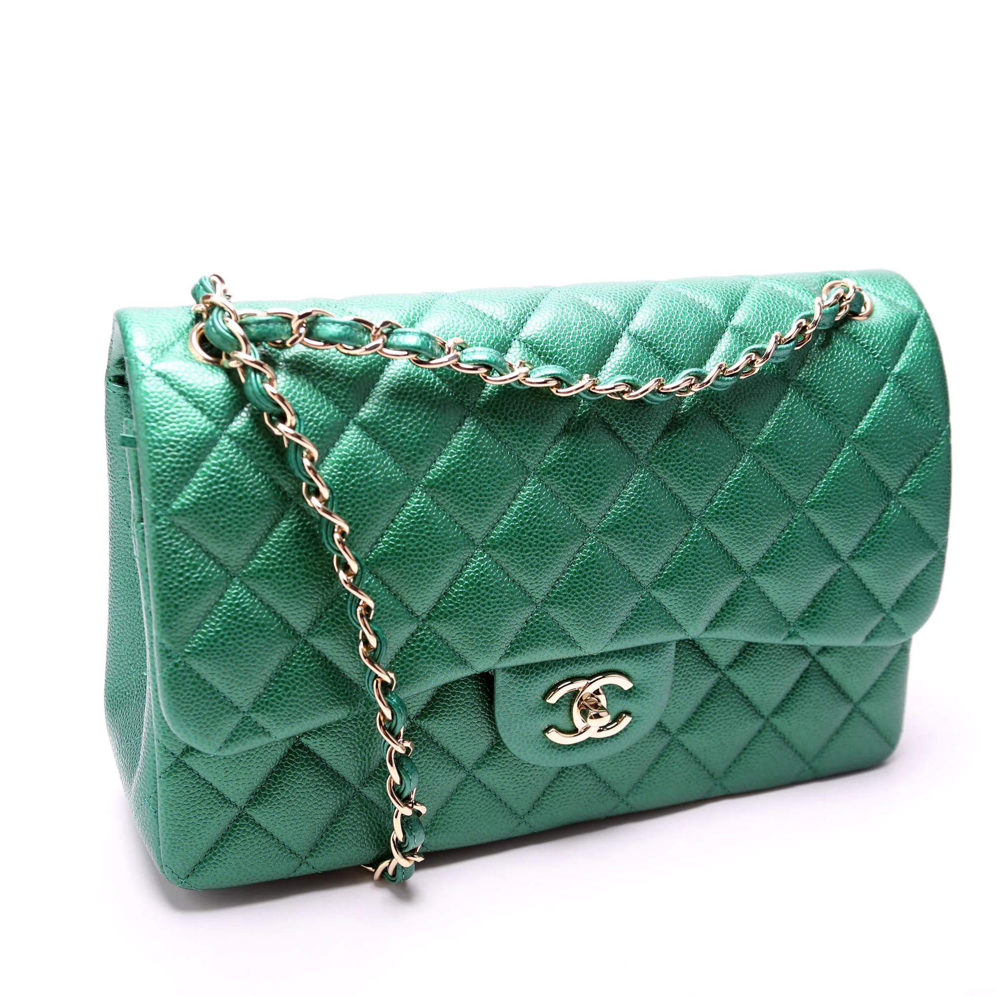 Classic Flap Jumbo Metallic Caviar 25-28M Green - Image 2