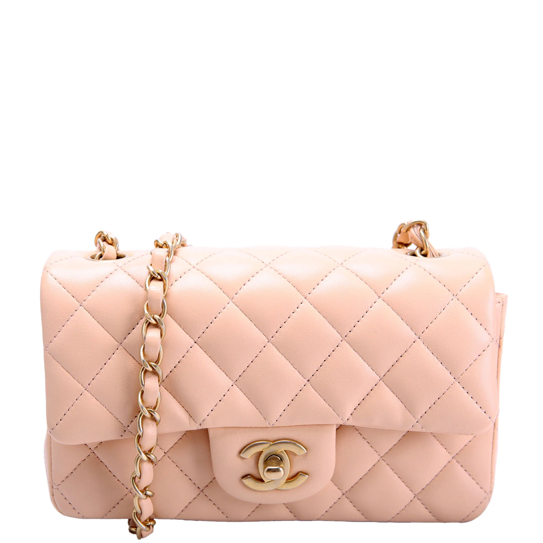Classic Flap Mini Rectangle Lambskin 27M Tan
