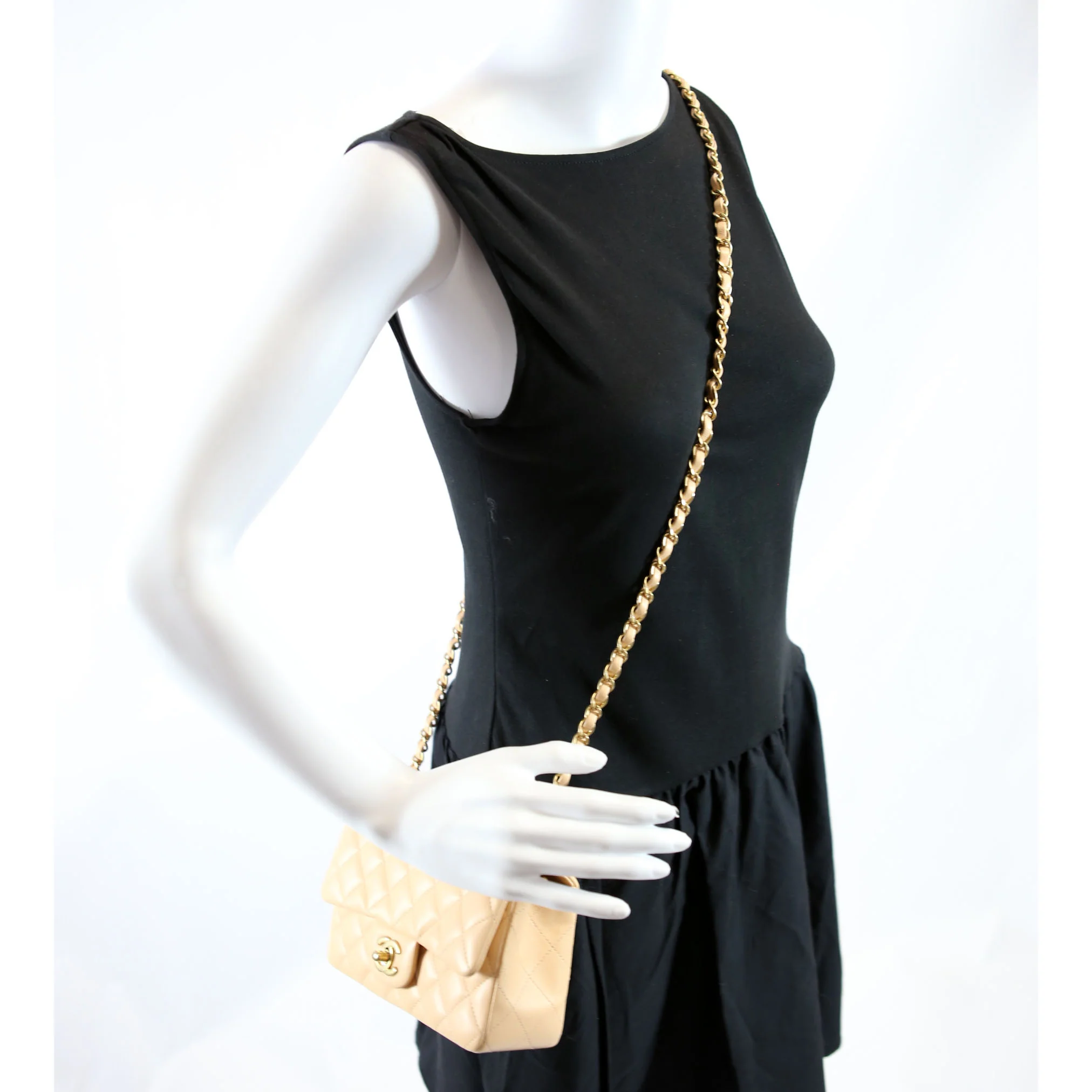 Classic Flap Mini Rectangle Lambskin 27M Tan - Image 14