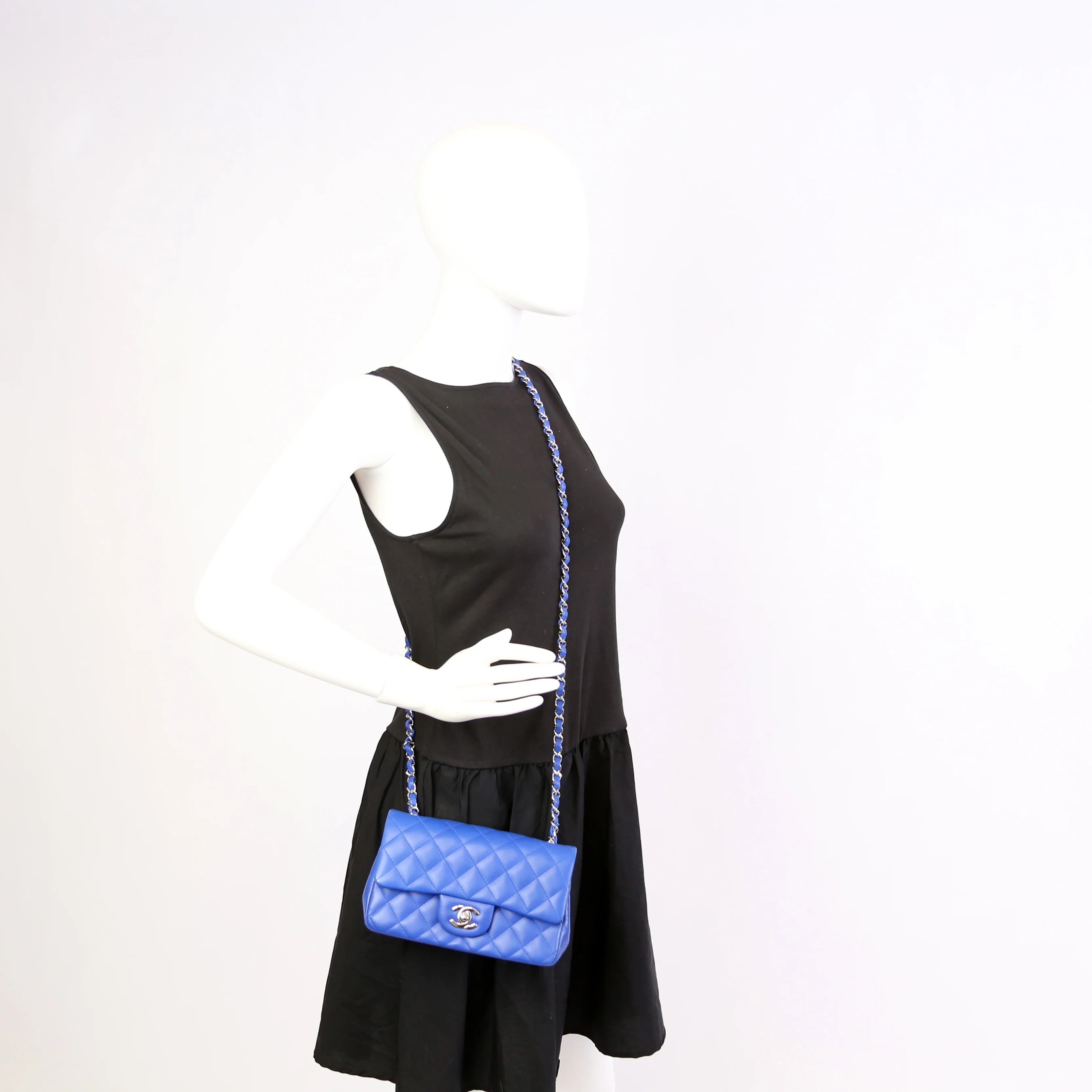 Classic Flap Mini Rectangle Lambskin Blue - Image 12