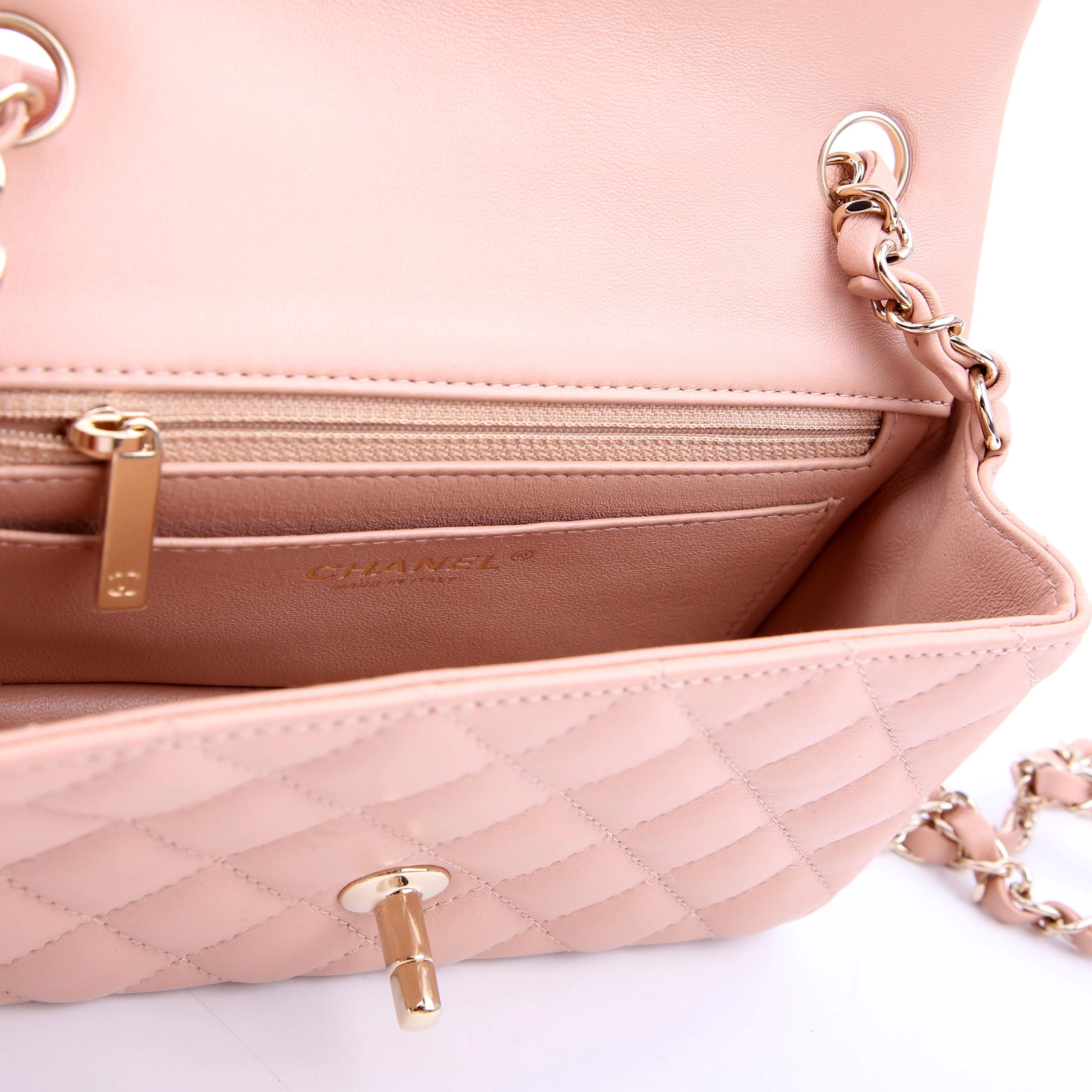 Classic Flap Mini Rectangle Lambskin RFID Tan - Image 8