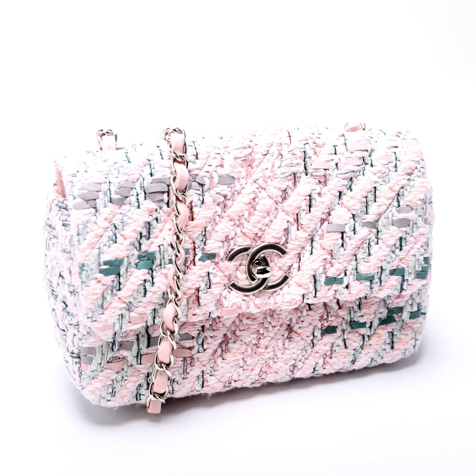 Classic Flap Mini Rectangle Tweed RFID Pink - Image 2