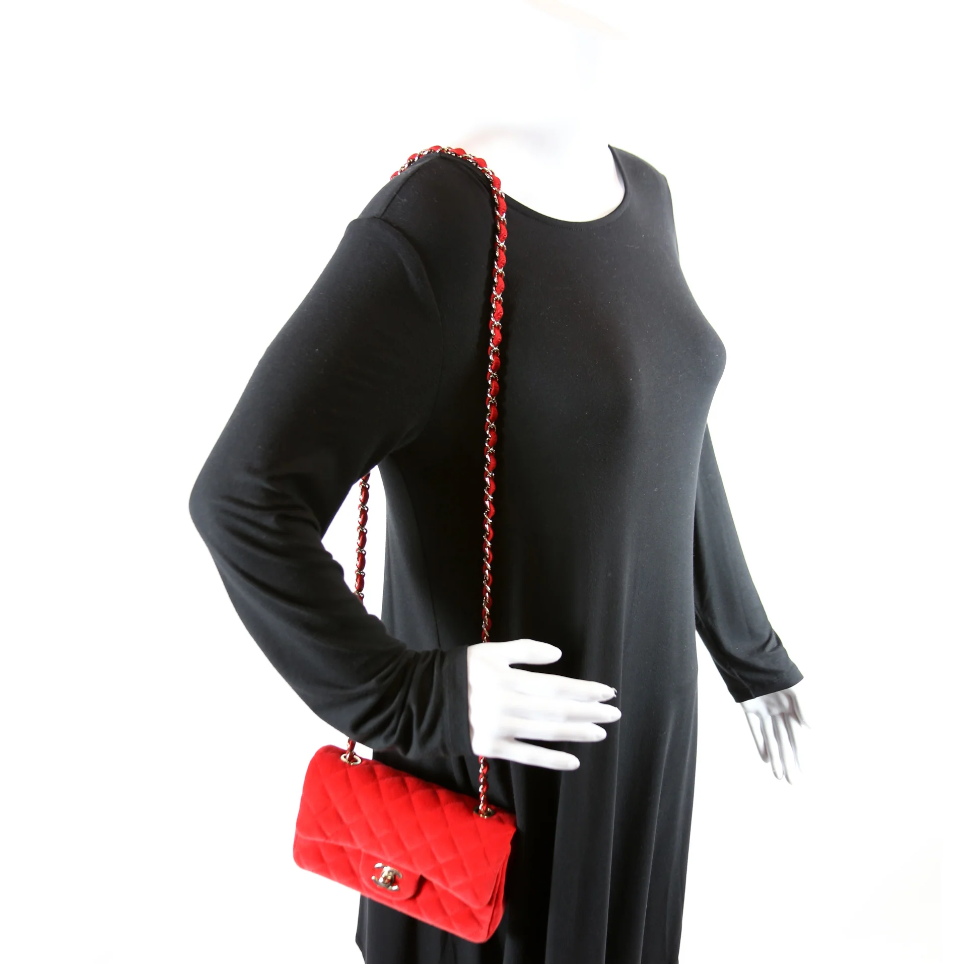 Classic Flap Mini Rectangle Velvet 24M Red - Image 10