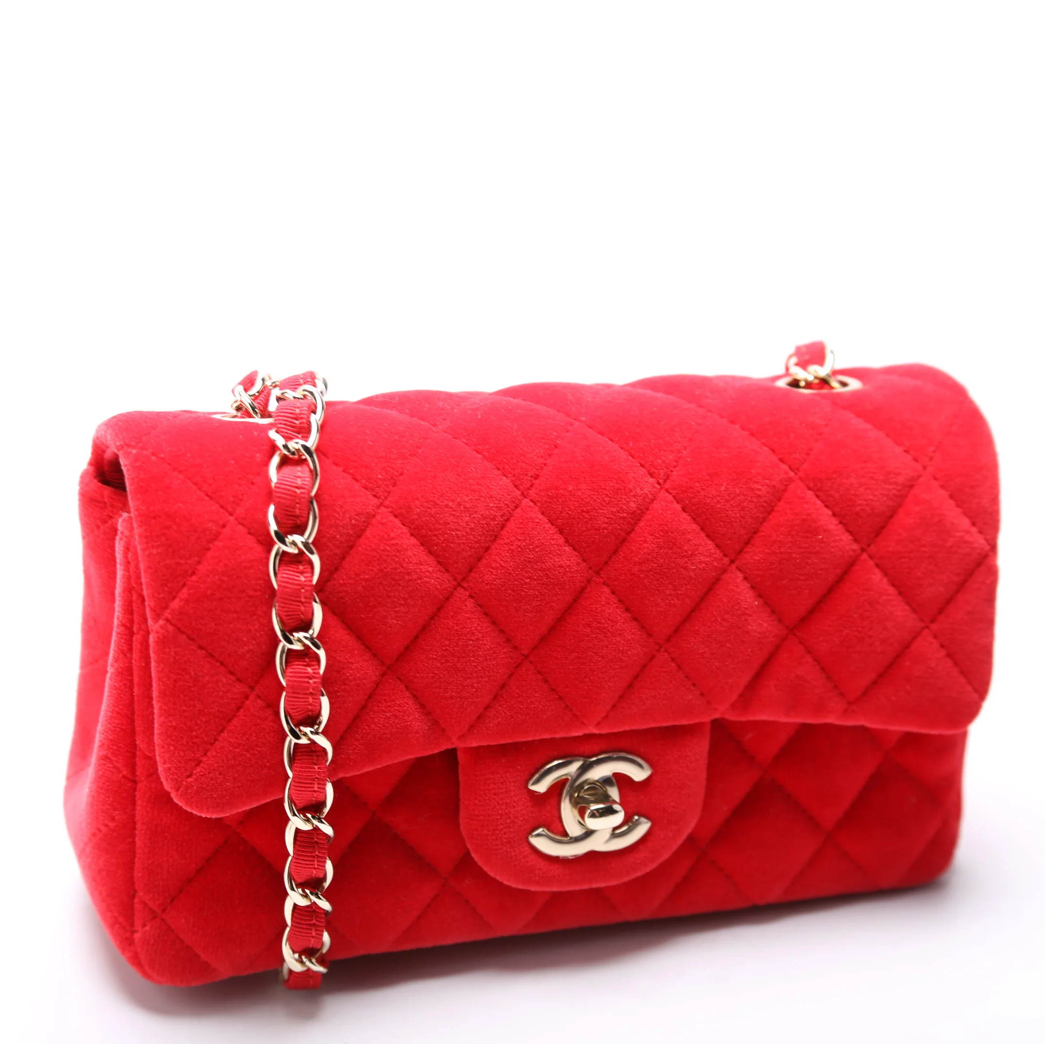 Classic Flap Mini Rectangle Velvet 24M Red - Image 2