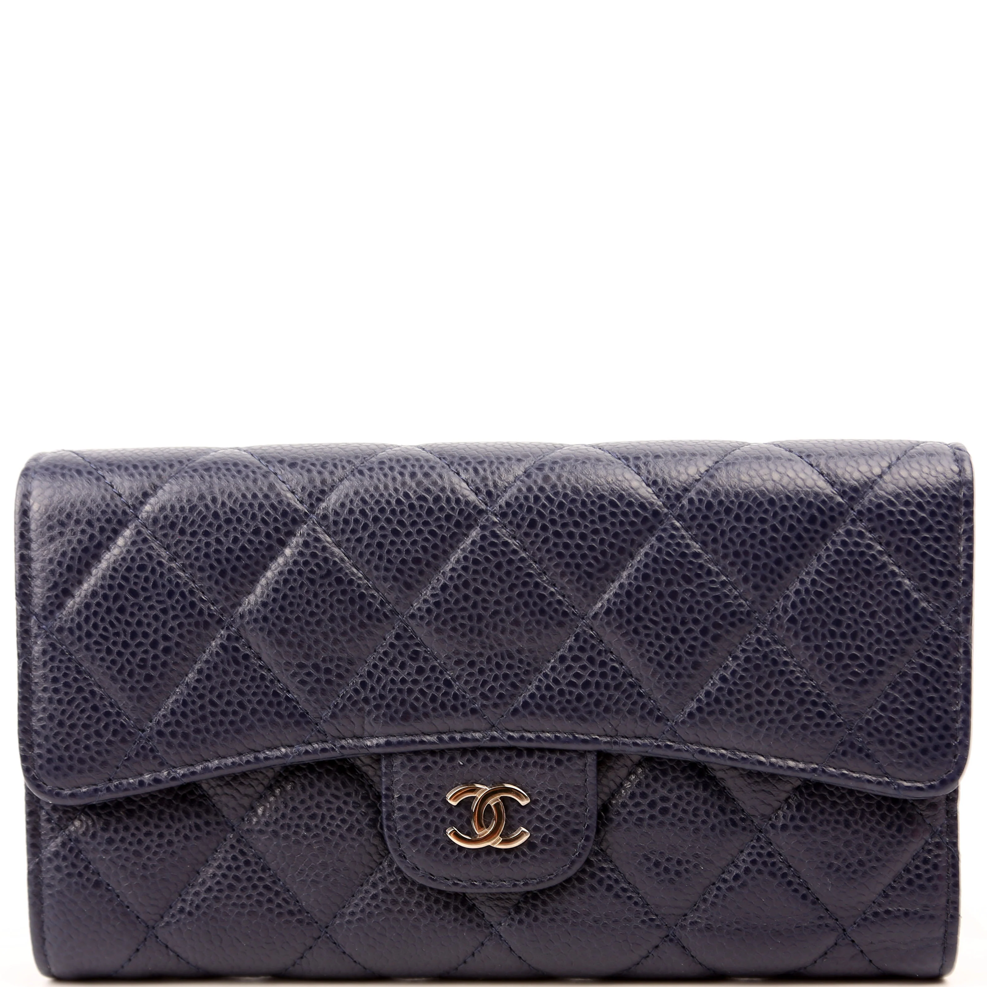 Classic Flap Wallet Long Caviar Navy