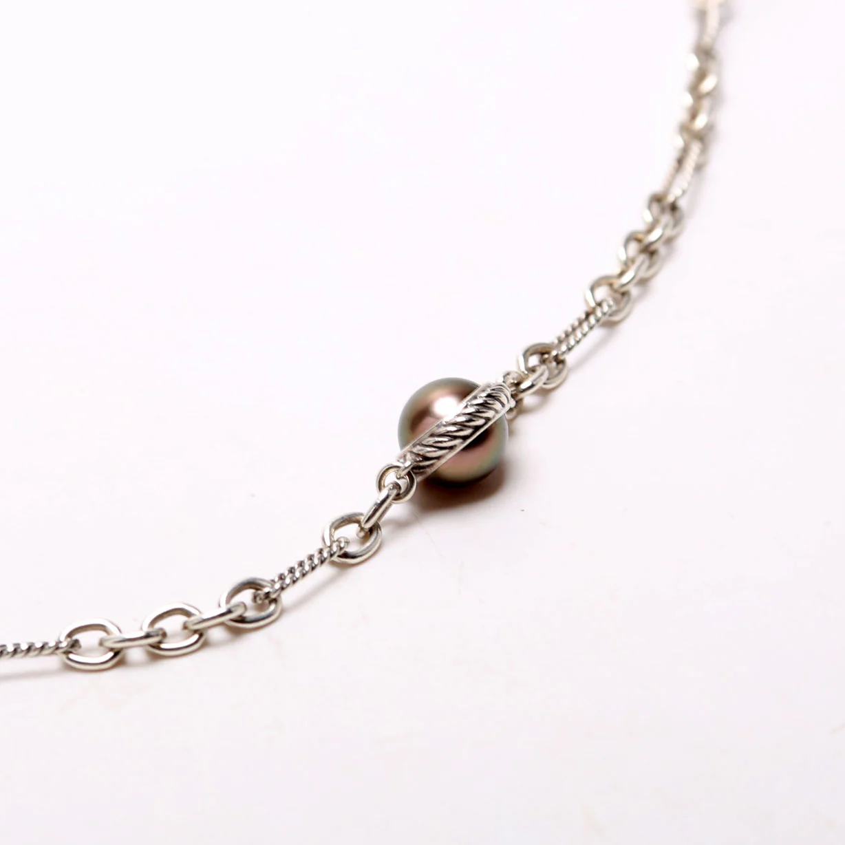 Classic Pearl Station Chain Long Necklace 925 Silver/Pearl - Image 3