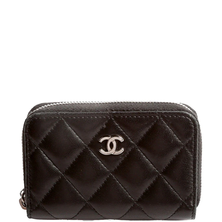 Classic Quilted Zippy Coin Purse Lambskin Black