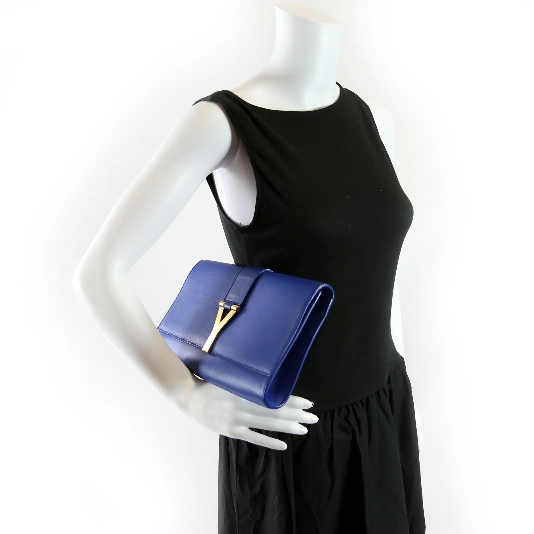 Classic Y Ligne Clutch Smooth Leather 311213 Blue - Image 12