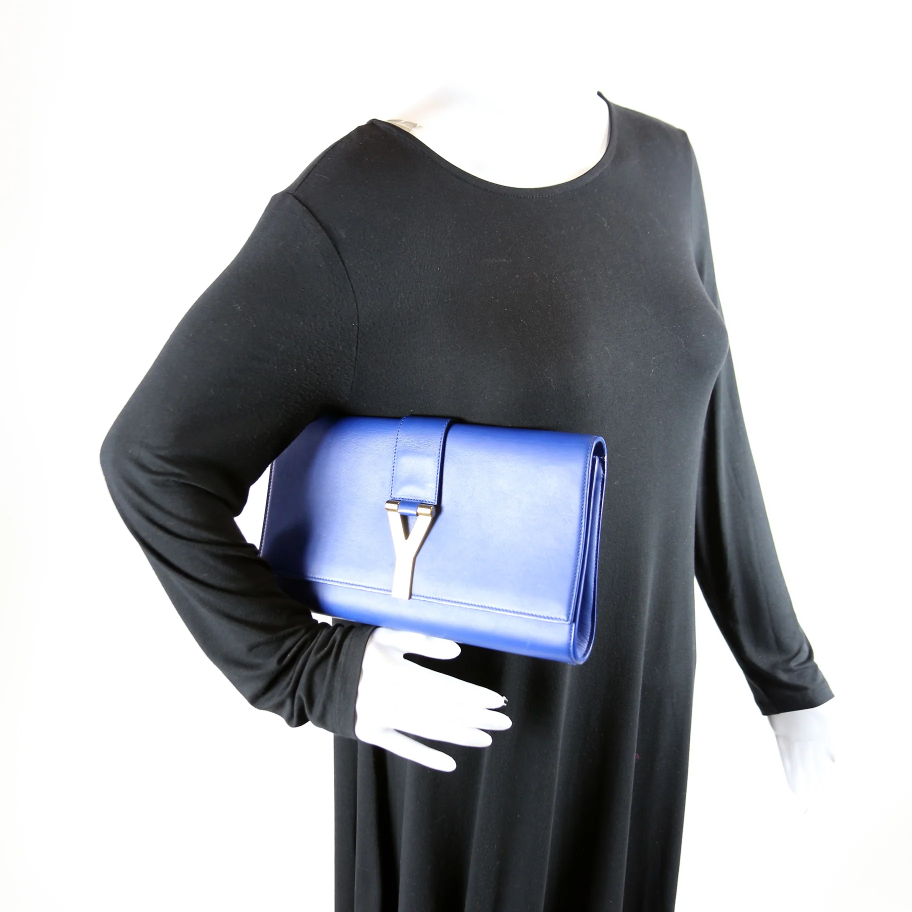 Classic Y Ligne Clutch Smooth Leather Blue - Image 11
