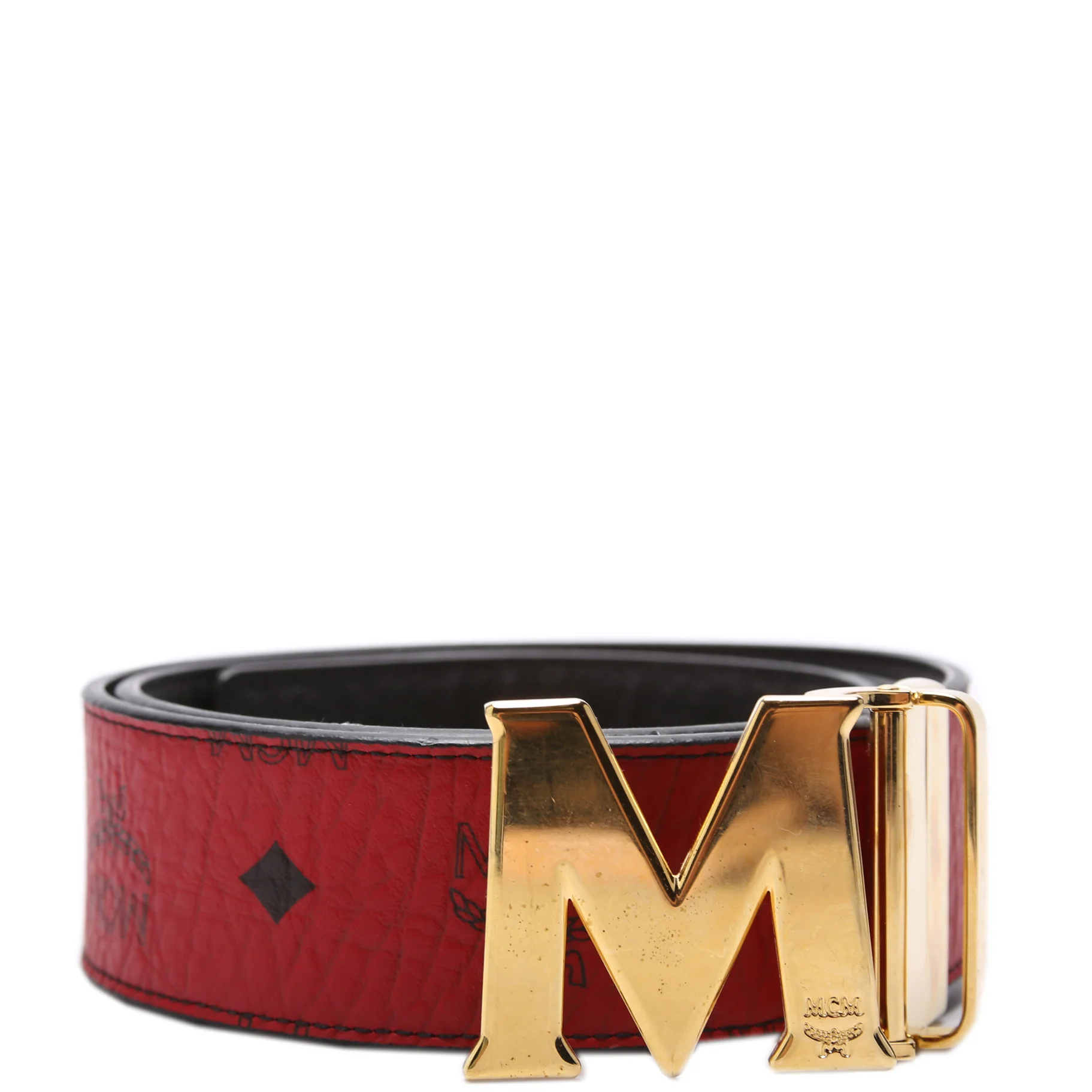 Claus M Reversible Visetos/Leather Belt Size 34 Red/Black