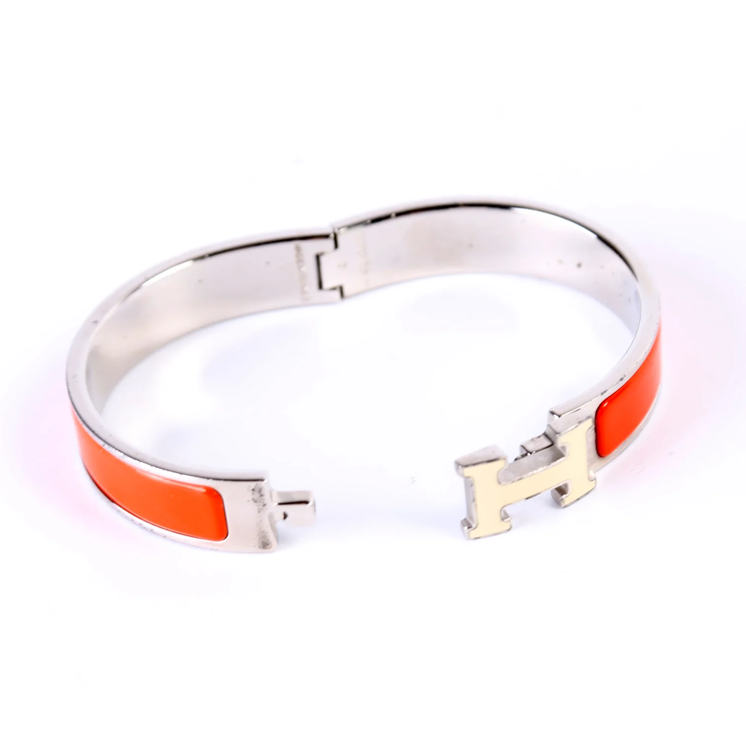 Clic Clac Enamel H Narrow GM Bracelet Orange/Silver - Image 7