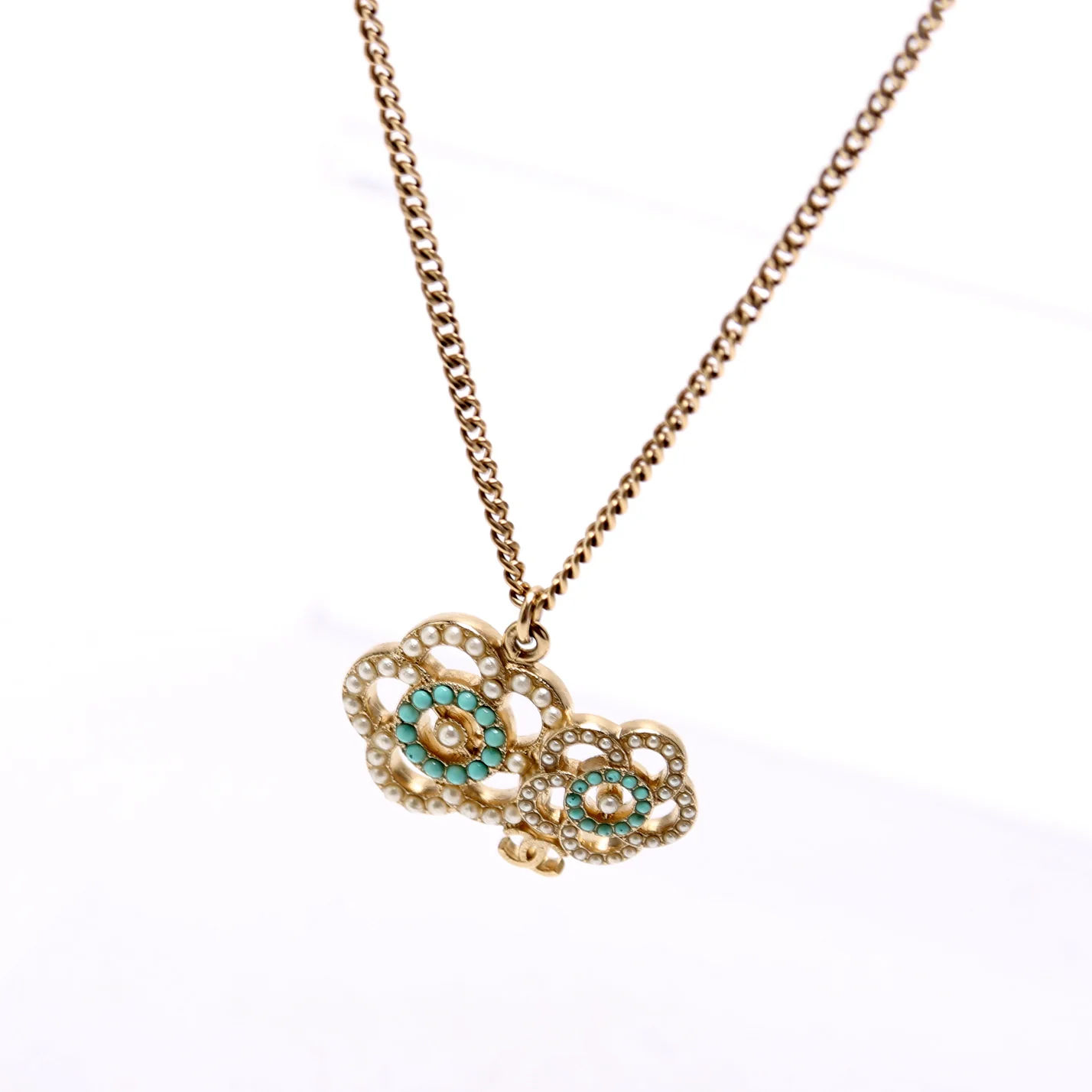 Coco Camelia Necklace Gold/Teal - Image 4