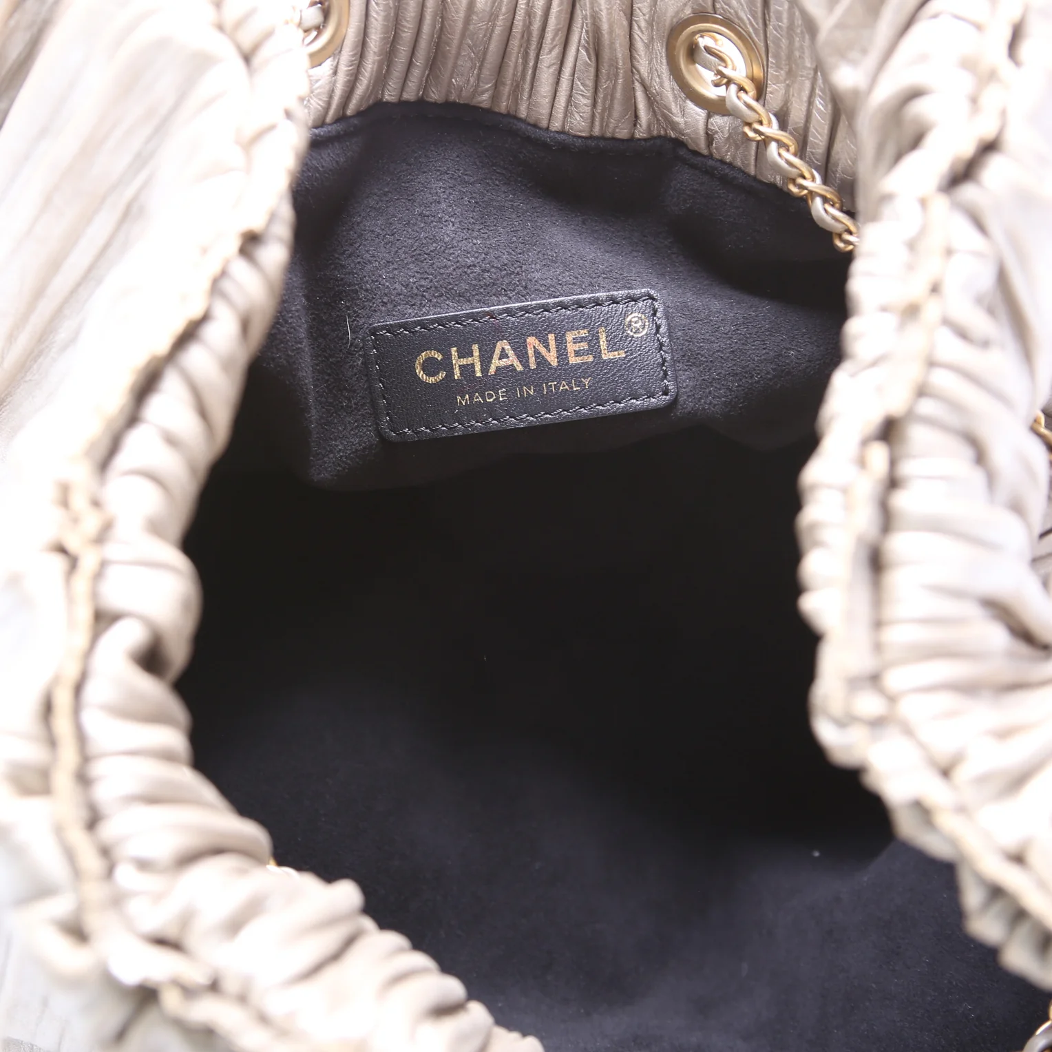 Coco Pleats Drawstring Iridescent Bag 25M Gold - Image 11