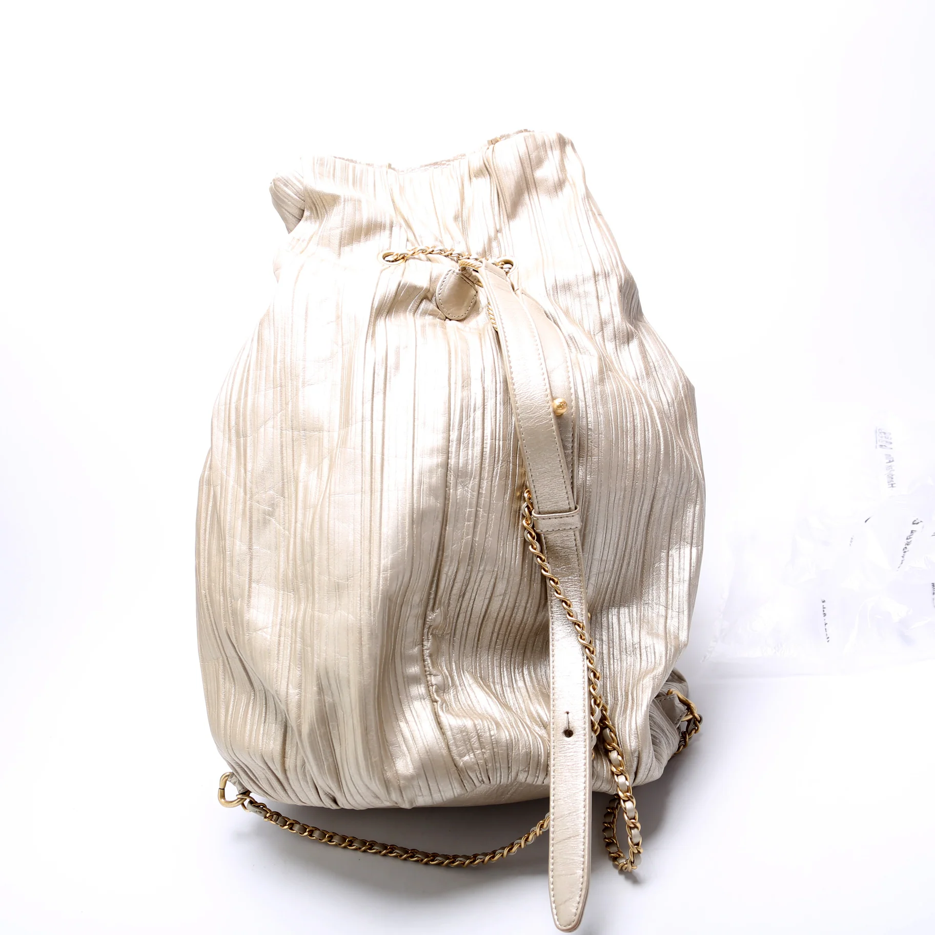 Coco Pleats Drawstring Iridescent Bag 25M Gold - Image 3