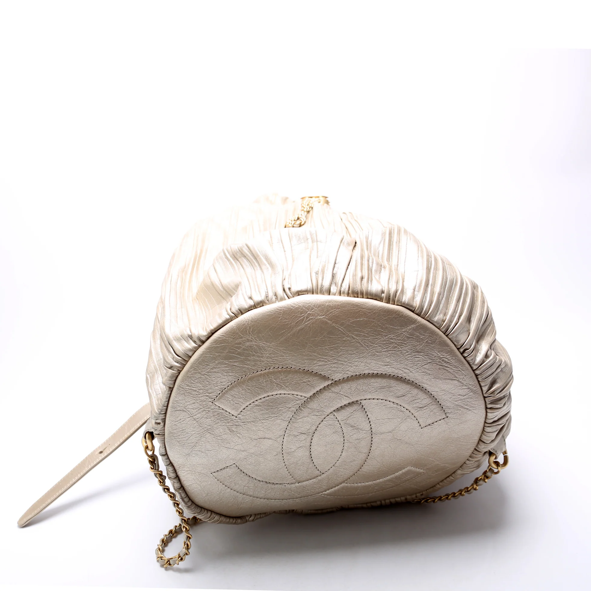 Coco Pleats Drawstring Iridescent Bag 25M Gold - Image 4