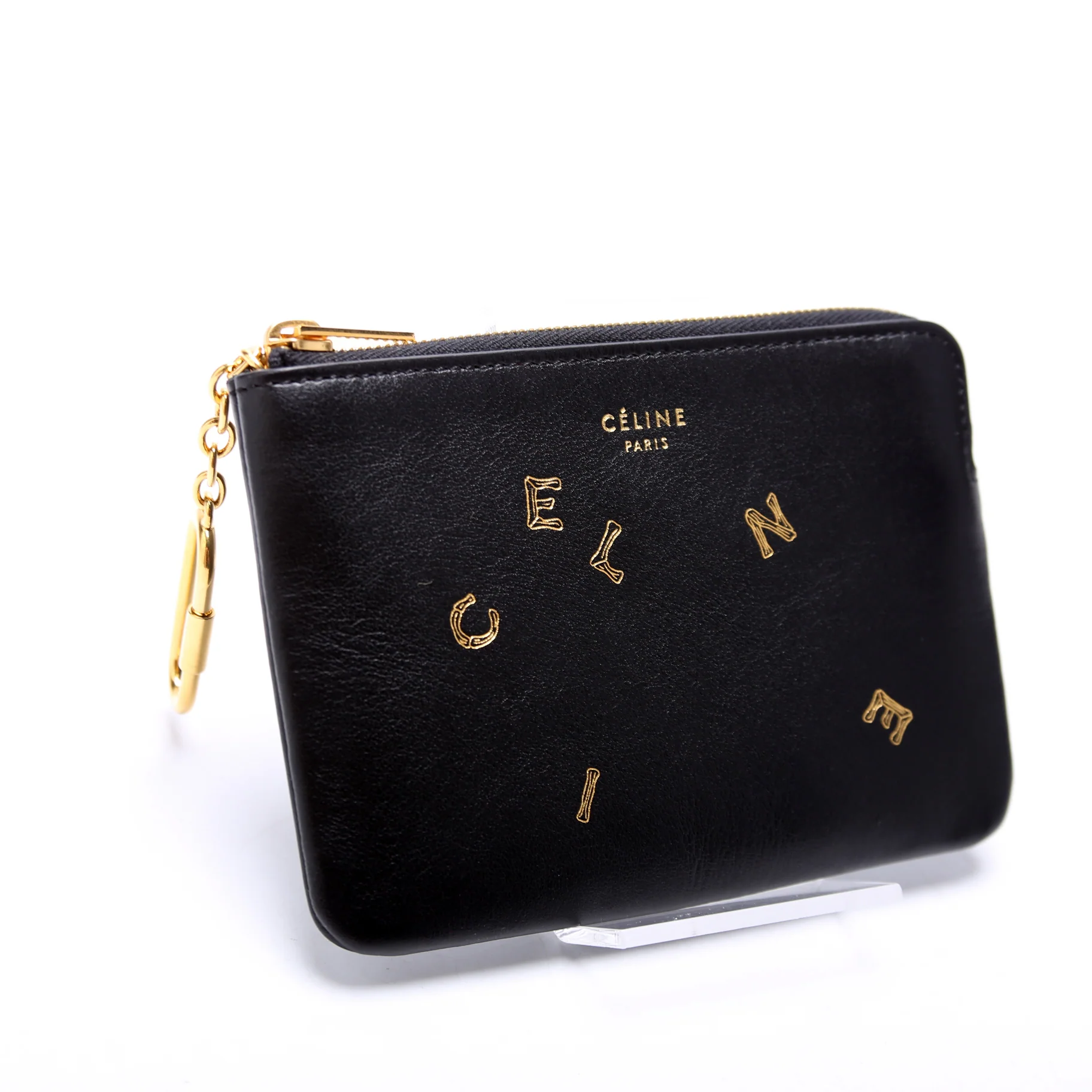 Coin and Card Pouch Alphabet Logo Leather Black - Image 2