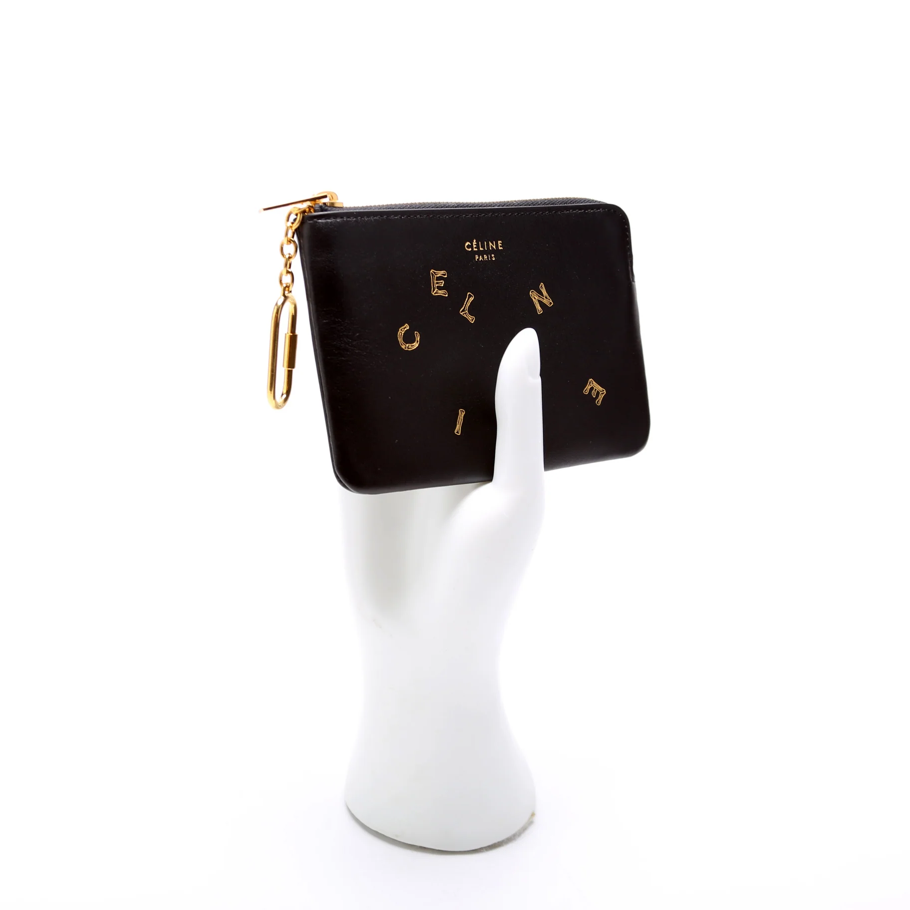 Coin and Card Pouch Alphabet Logo Leather Black - Image 8